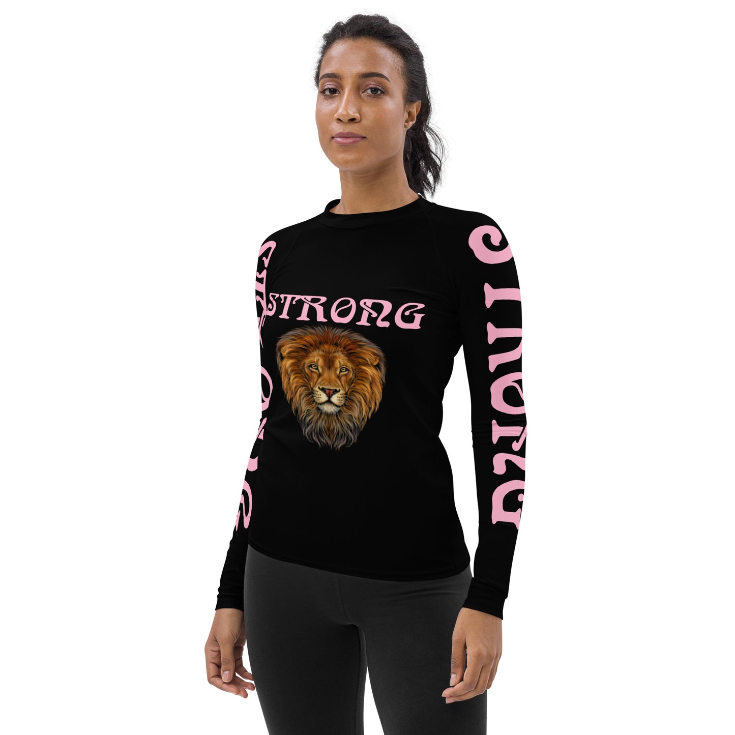 “STRONG” Black Women's Rash Guard W/Cotton Candy Font