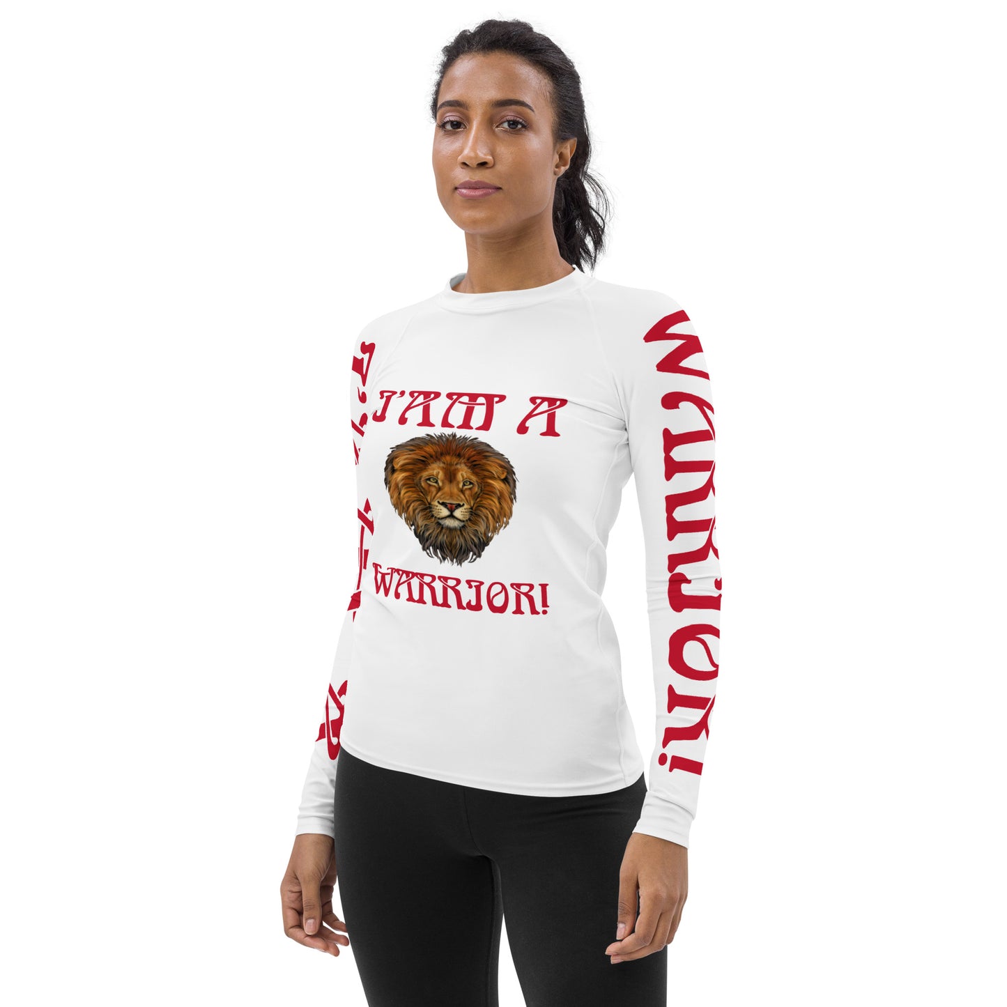 “I’AM A WARRIOR!”White Women's Rash Guard W/Red Font