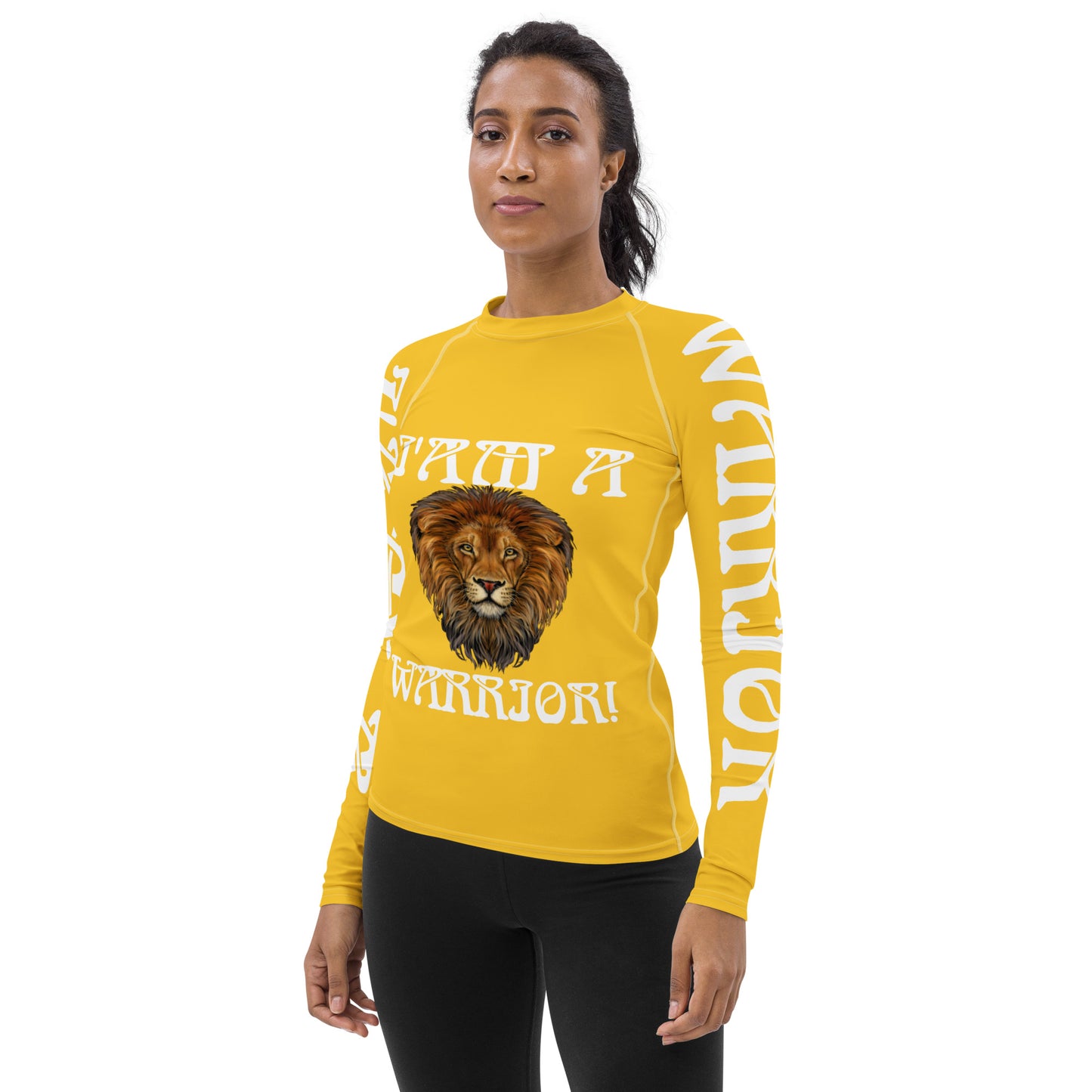 “I’AM A WARRIOR!” Yellow Women's Rash Guard W/White Font