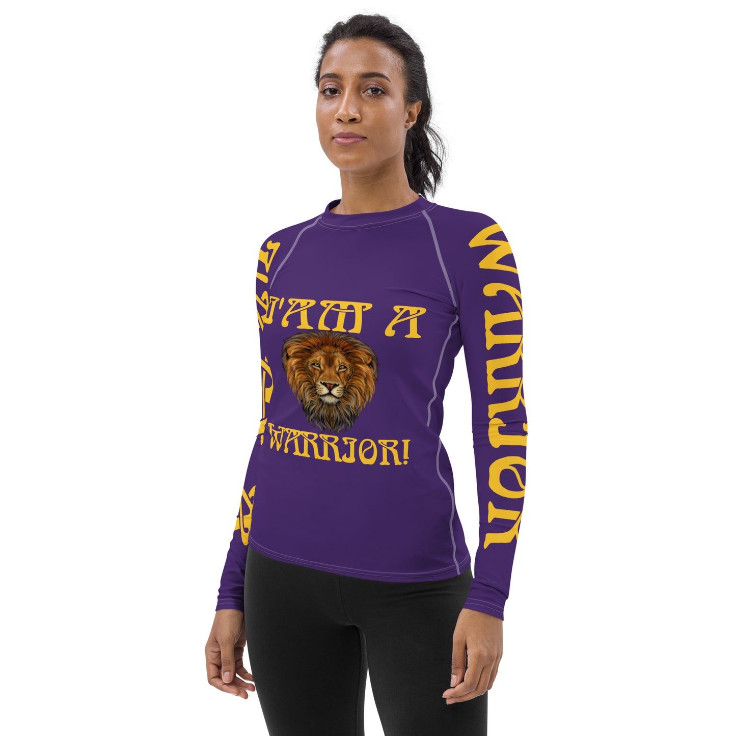 “I’AM A WARRIOR!” Purple Women's Rash Guard W/Yellow Font