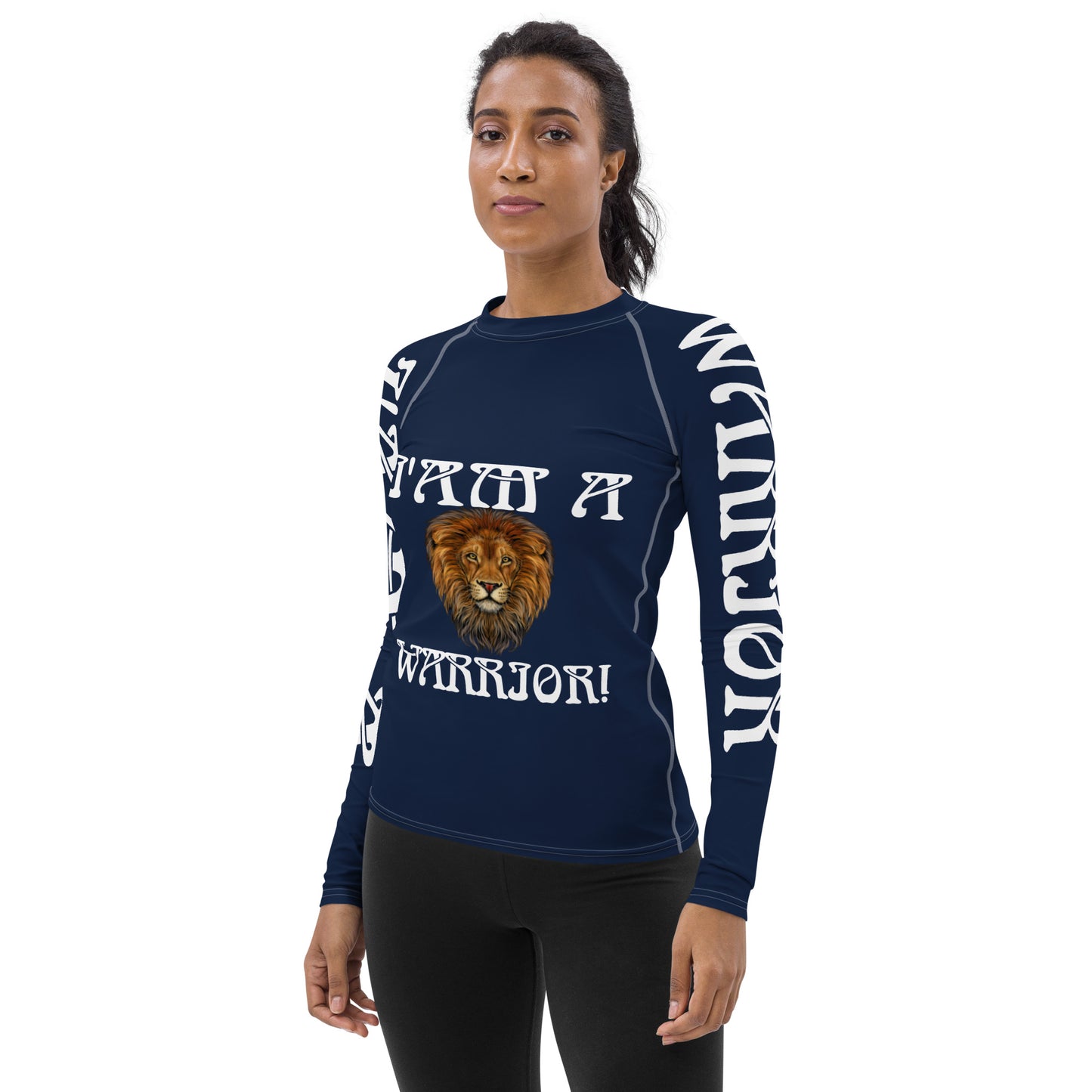 “I’AM A WARRIOR!” Navy Women's Rash Guard W/White Font