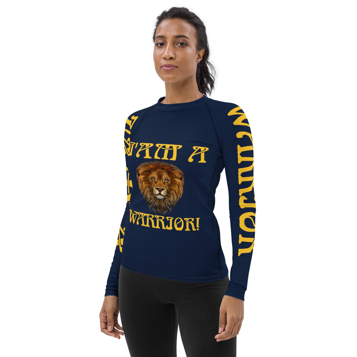 “I’AM A WARRIOR!” Navy Women's Rash Guard W/Yellow Font