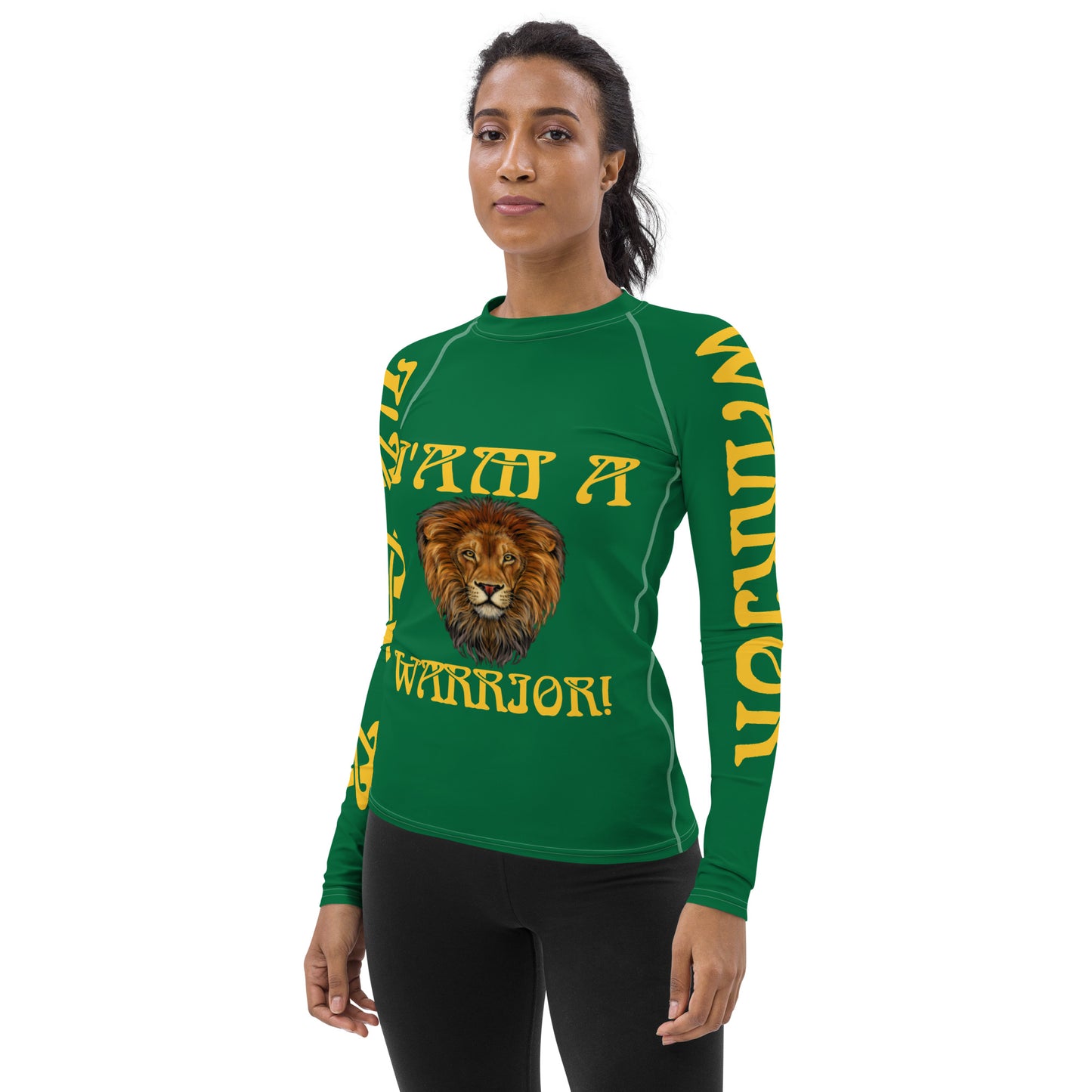 “I’AM A WARRIOR!” Green Women's Rash Guard W/Yellow Font