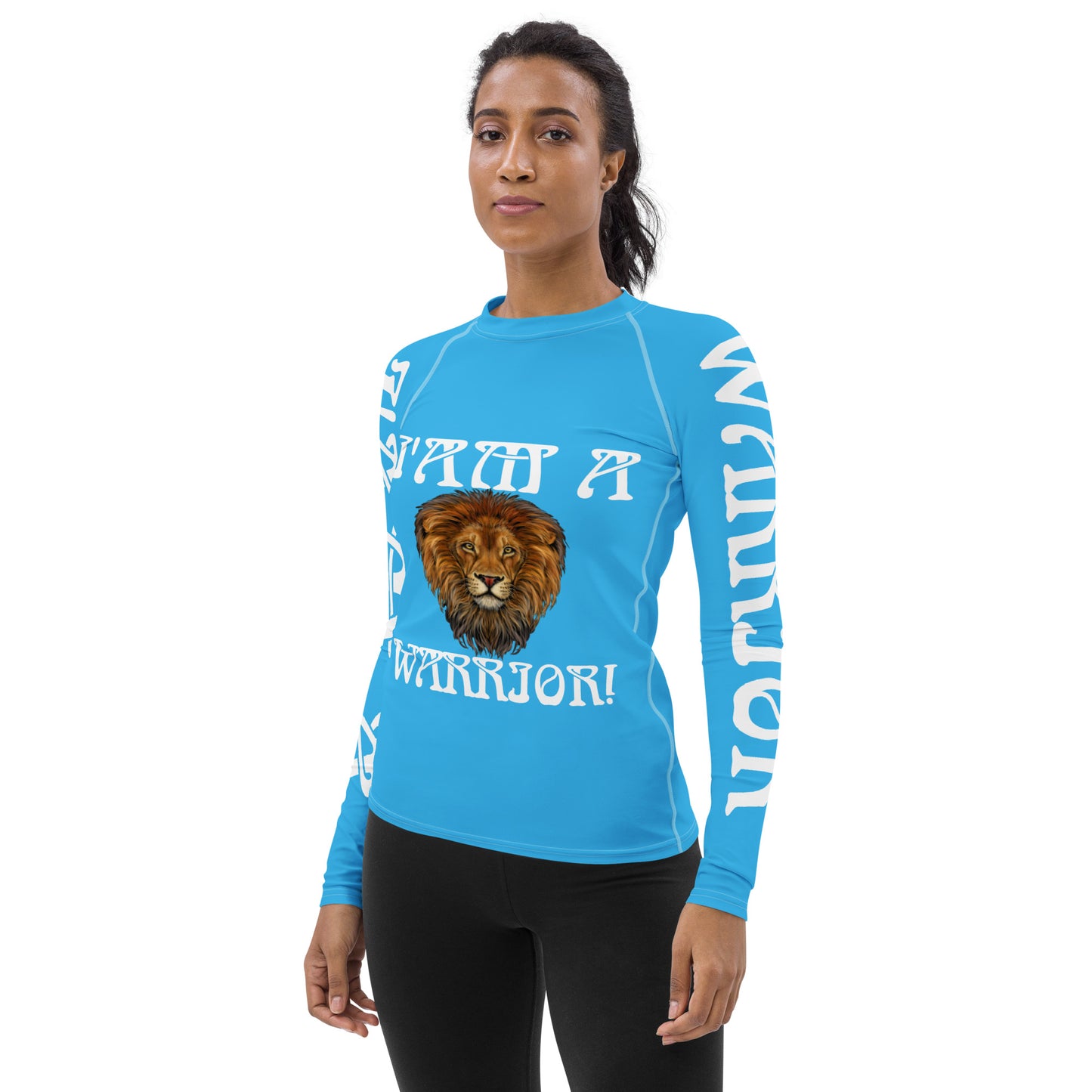 “I’AM A WARRIOR!” SkyBlue Women's Rash Guard W/White Font