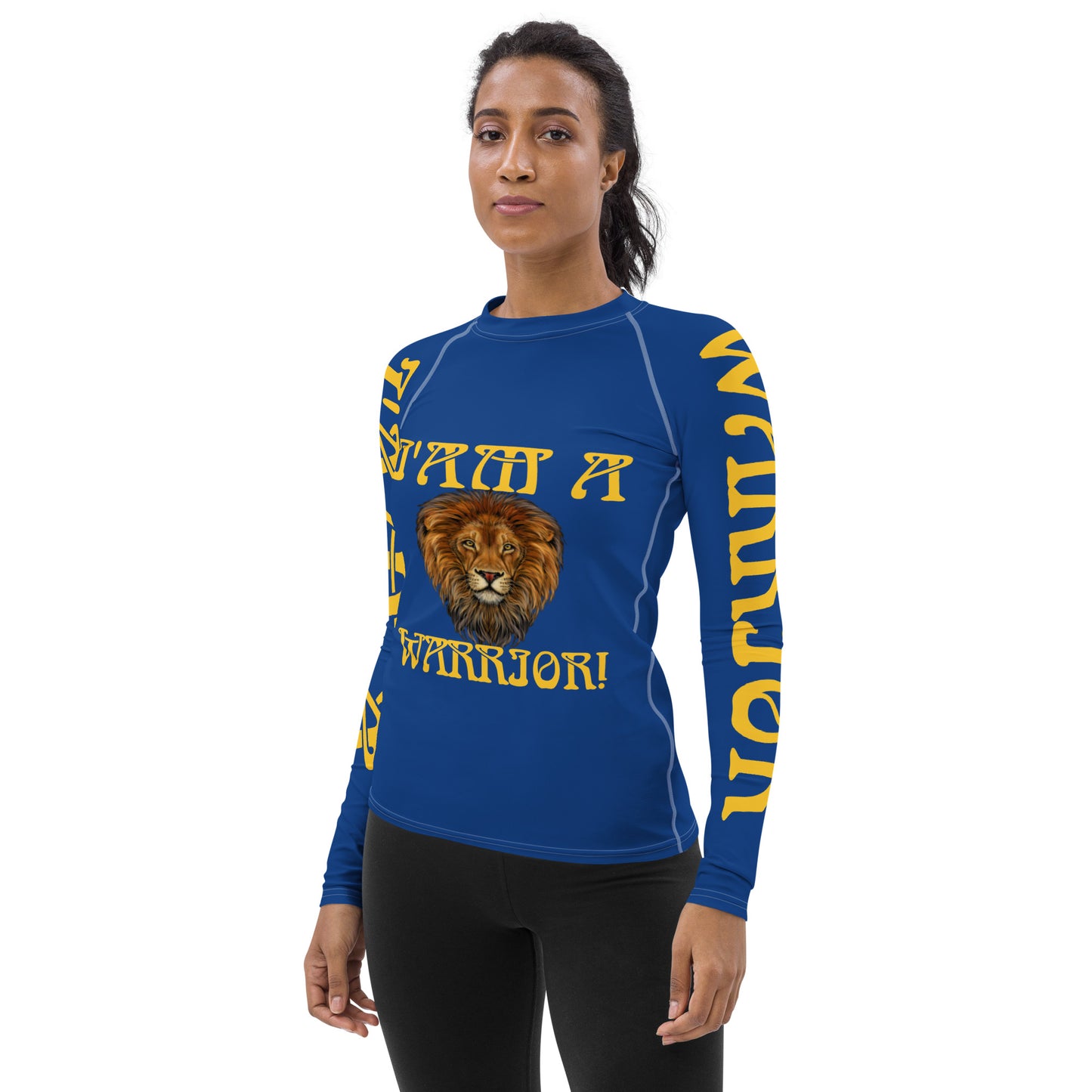 “I’AM A WARRIOR!” Blue Women's Rash Guard W/Yellow Font