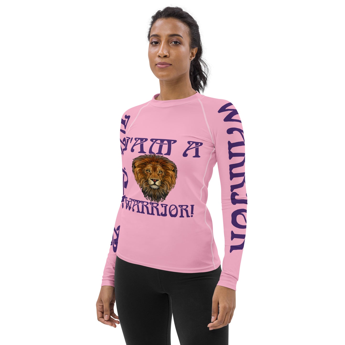 “I’AM A WARRIOR!” Cotton Candy Women's Rash Guard W/Purple Font