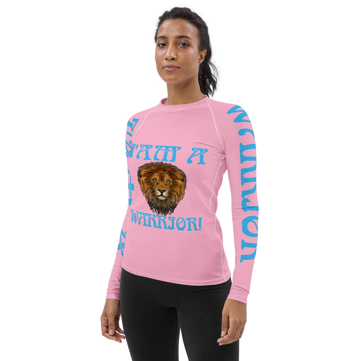 “I’AM A WARRIOR!” Cotton Candy Women's Rash Guard W/SkyBlue Font