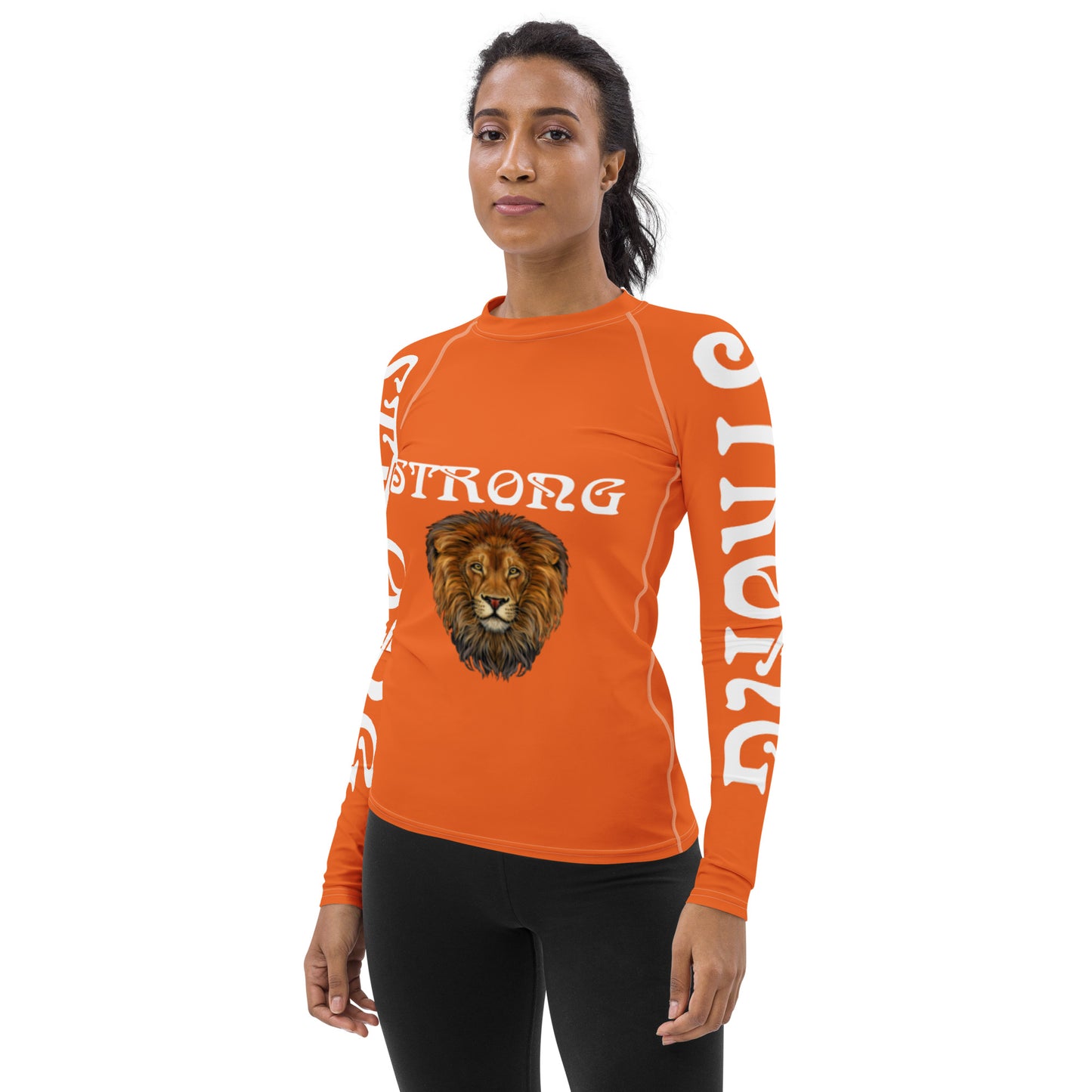 “STRONG” Orange Women's Rash Guard W/White Font