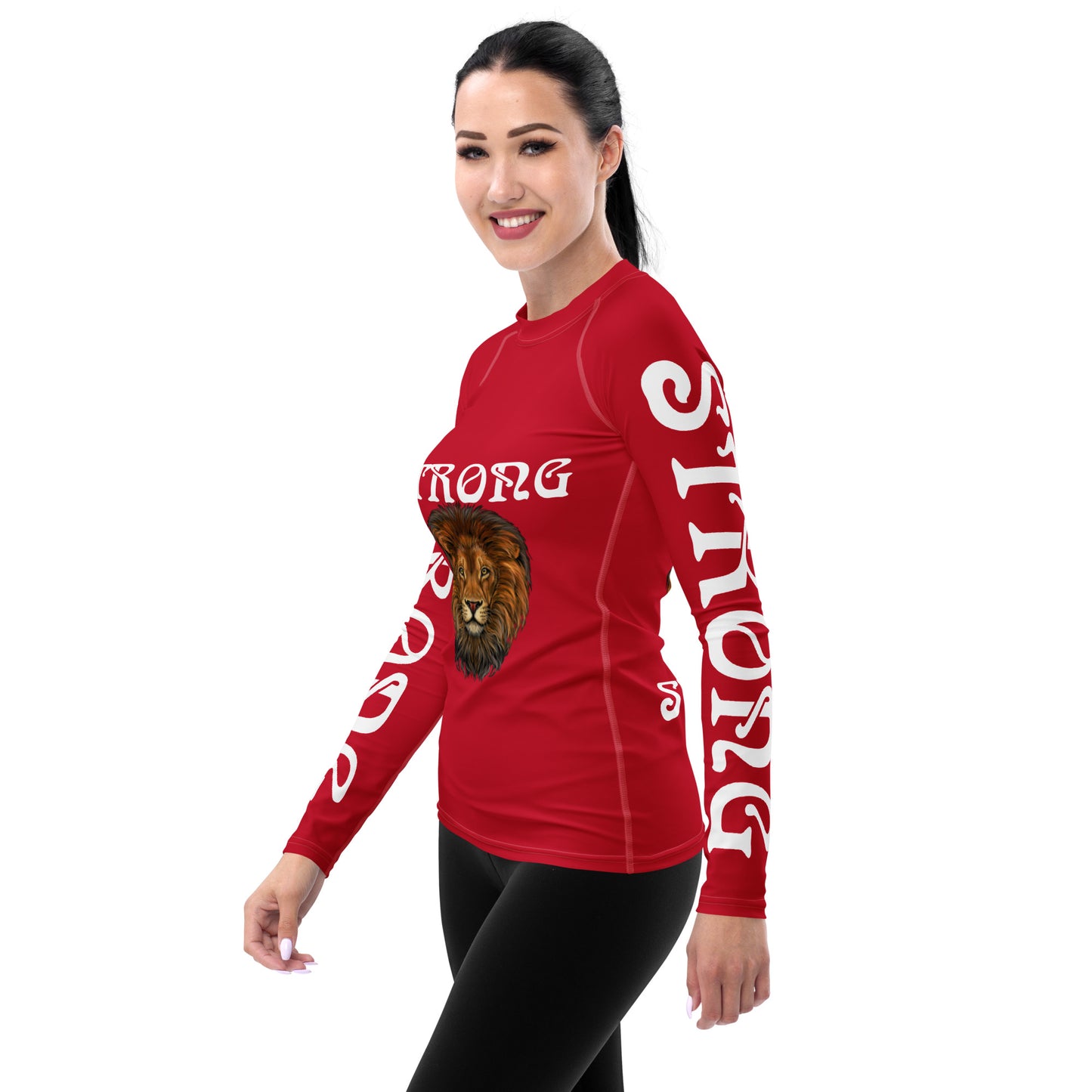 “STRONG” Red Women's Rash Guard W/White Font