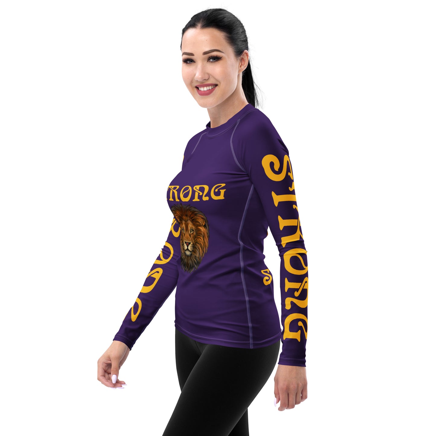 “STRONG” Purple Women's Rash Guard W/Yellow Font