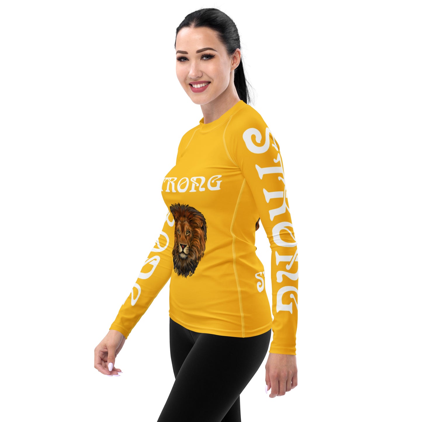 “STRONG” Yellow Women's Rash Guard W/White Font