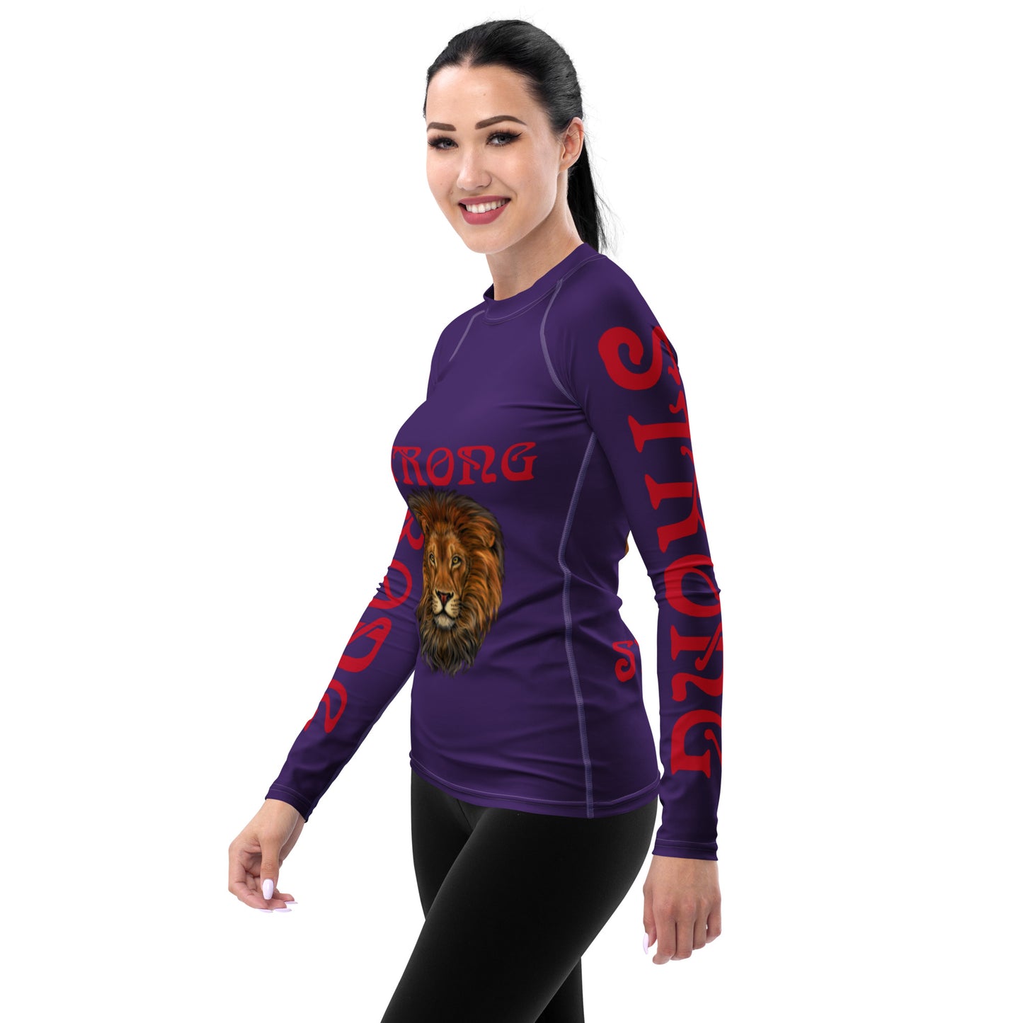 “STRONG” Purple Women's Rash Guard W/Red Font