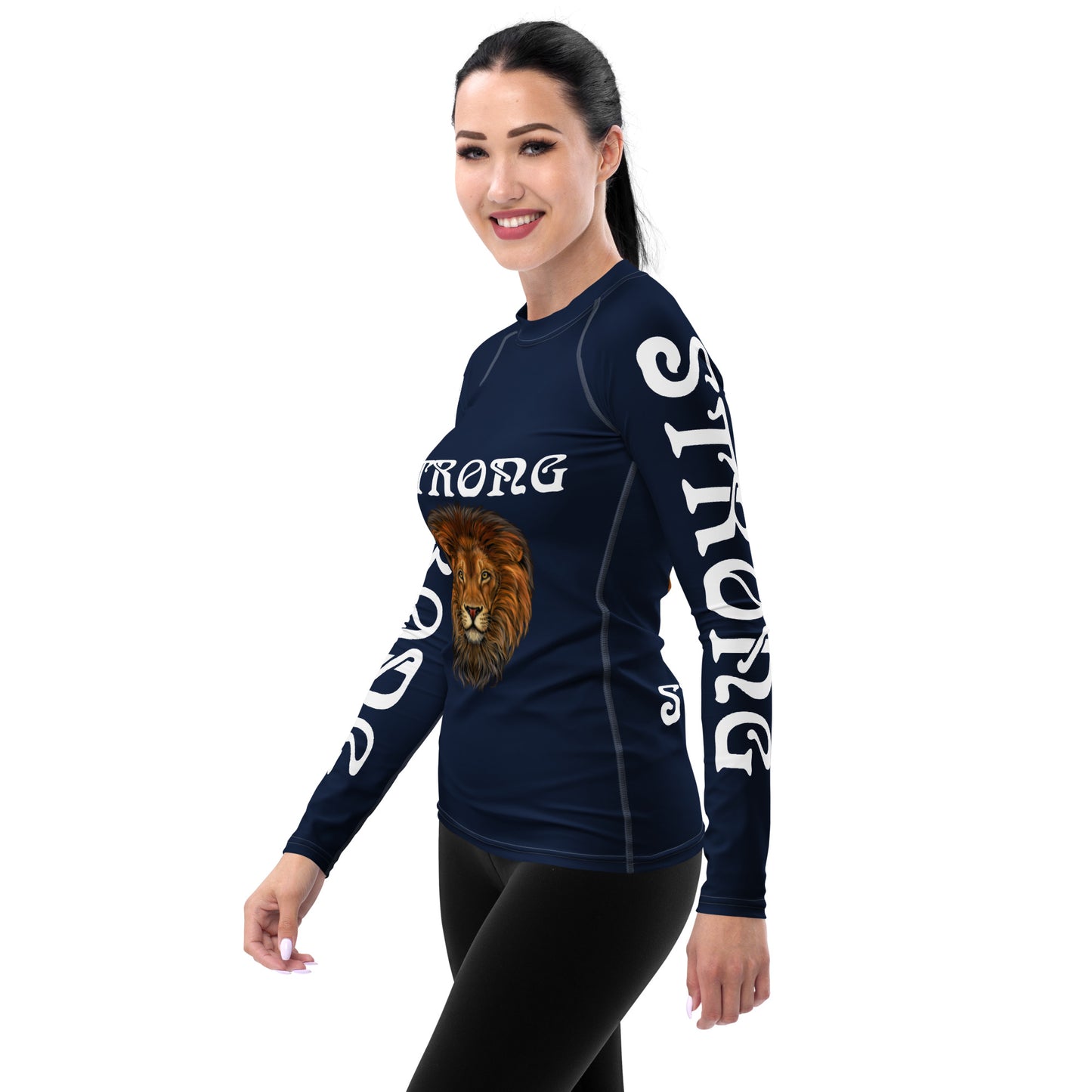 “STRONG” Navy Women's Rash Guard W/White Font