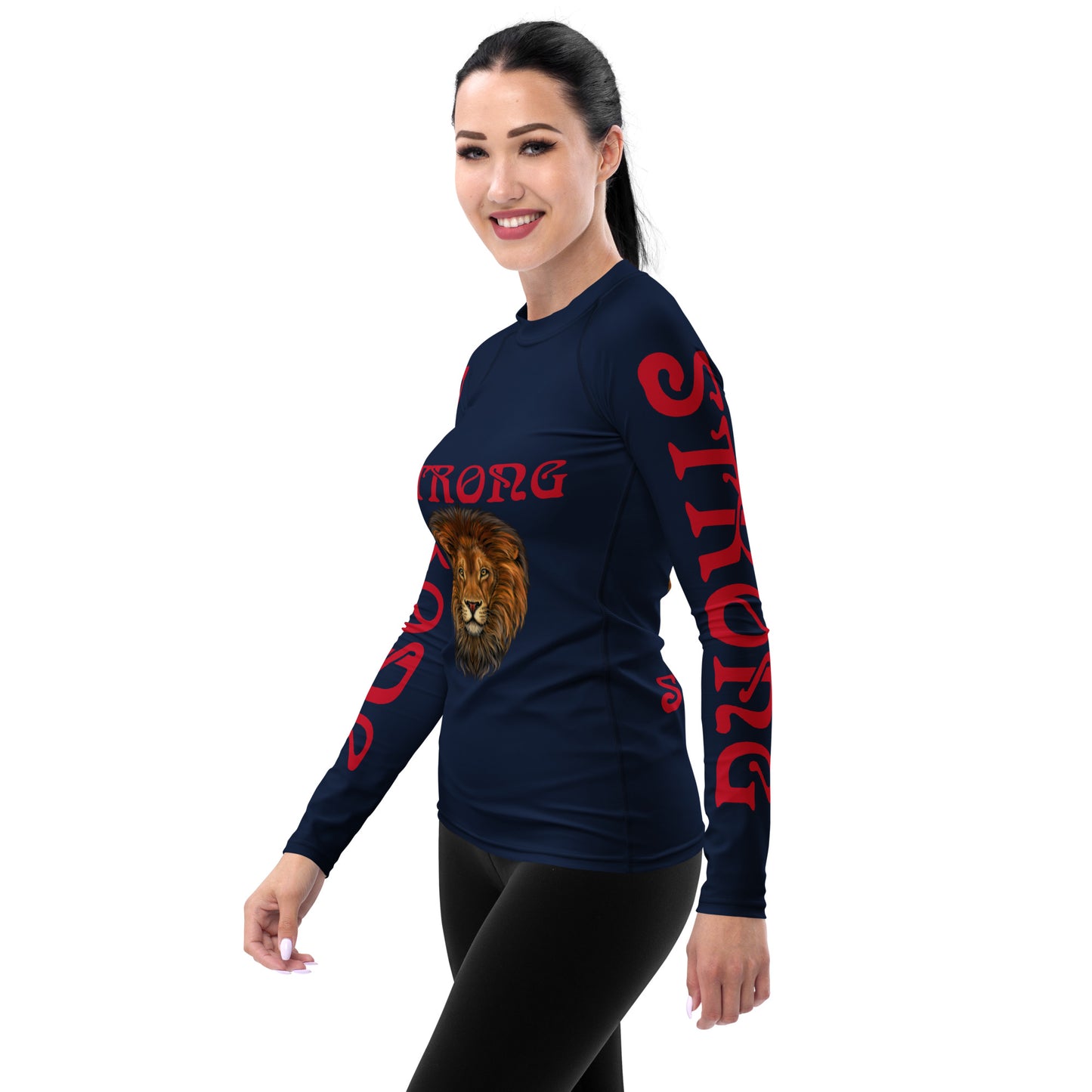 “STRONG” Navy Women's Rash Guard W/Red Font