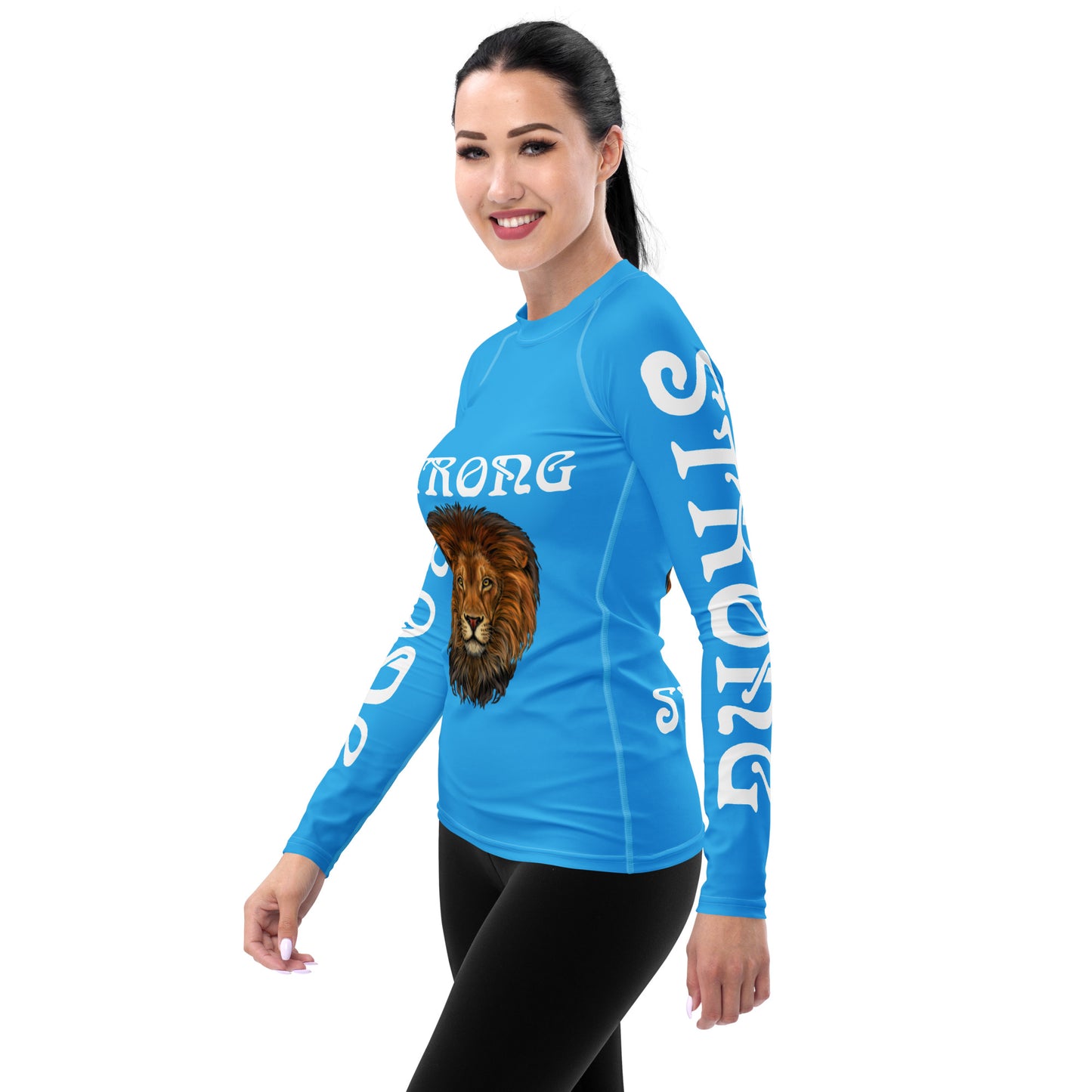 “STRONG” SkyBlue Women's Rash Guard W/White Font