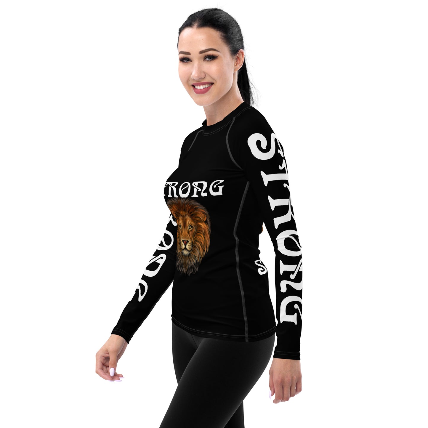 “STRONG” Black Women's Rash Guard W/White Font