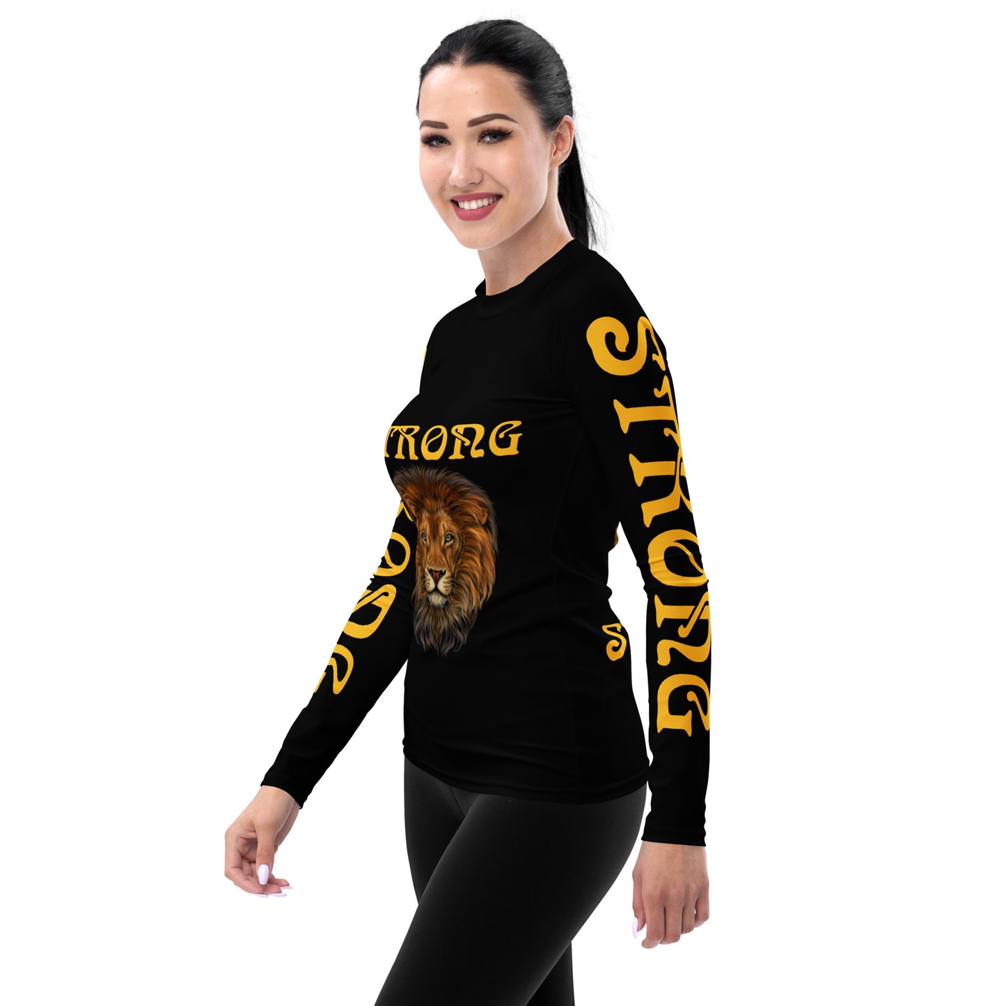 “STRONG”Black Women's Rash Guard W/Yellow Font