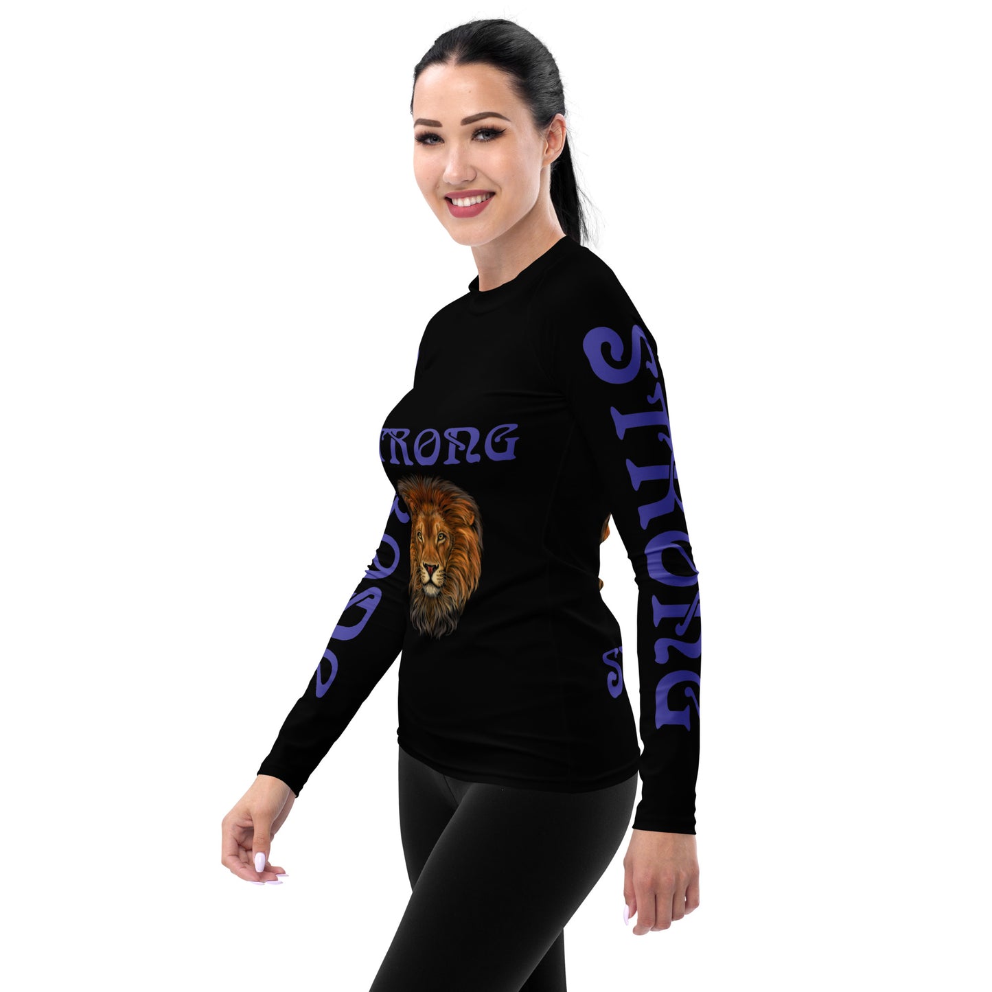 “STRONG” Black Women's Rash Guard W/Purple Font