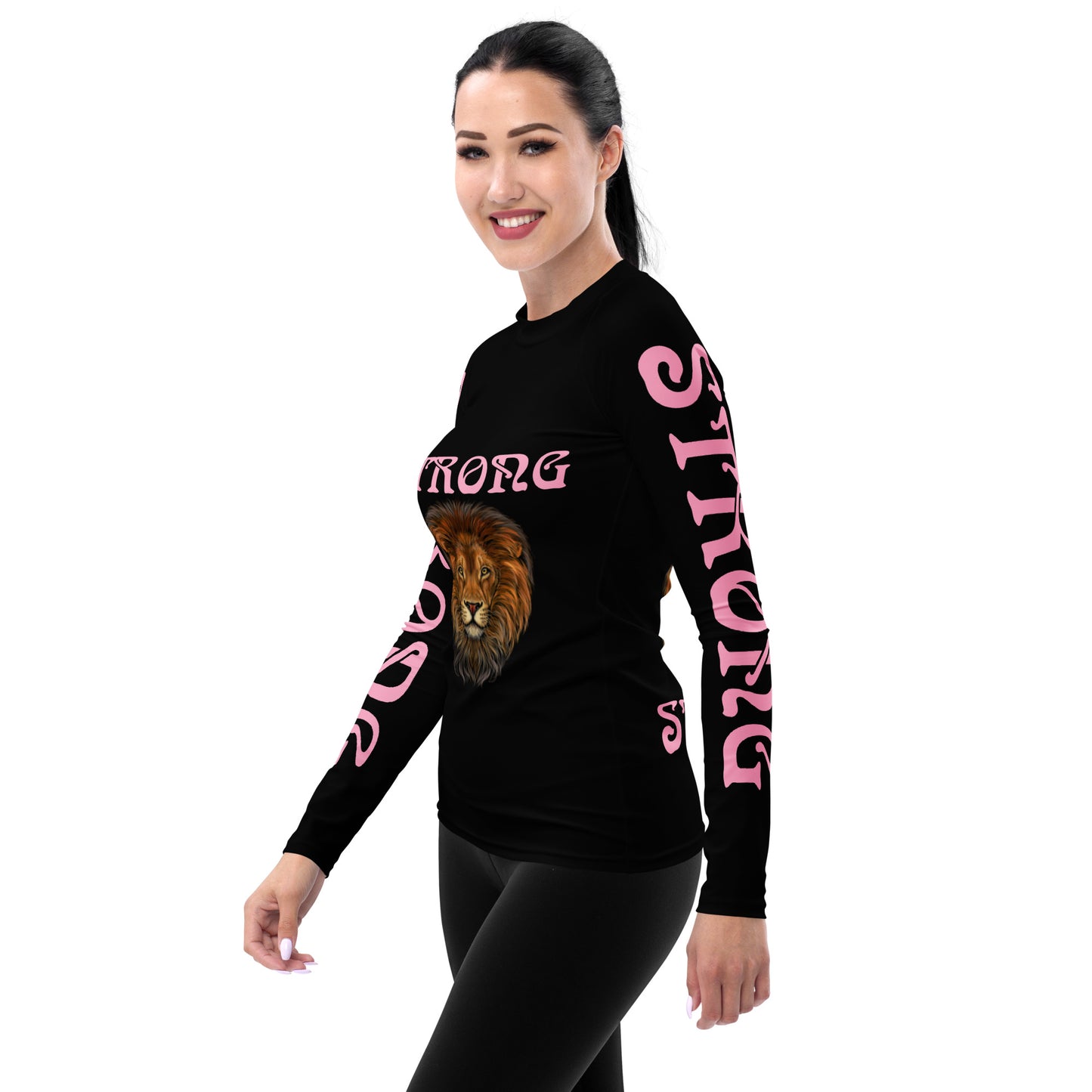 “STRONG” Black Women's Rash Guard W/Cotton Candy Font