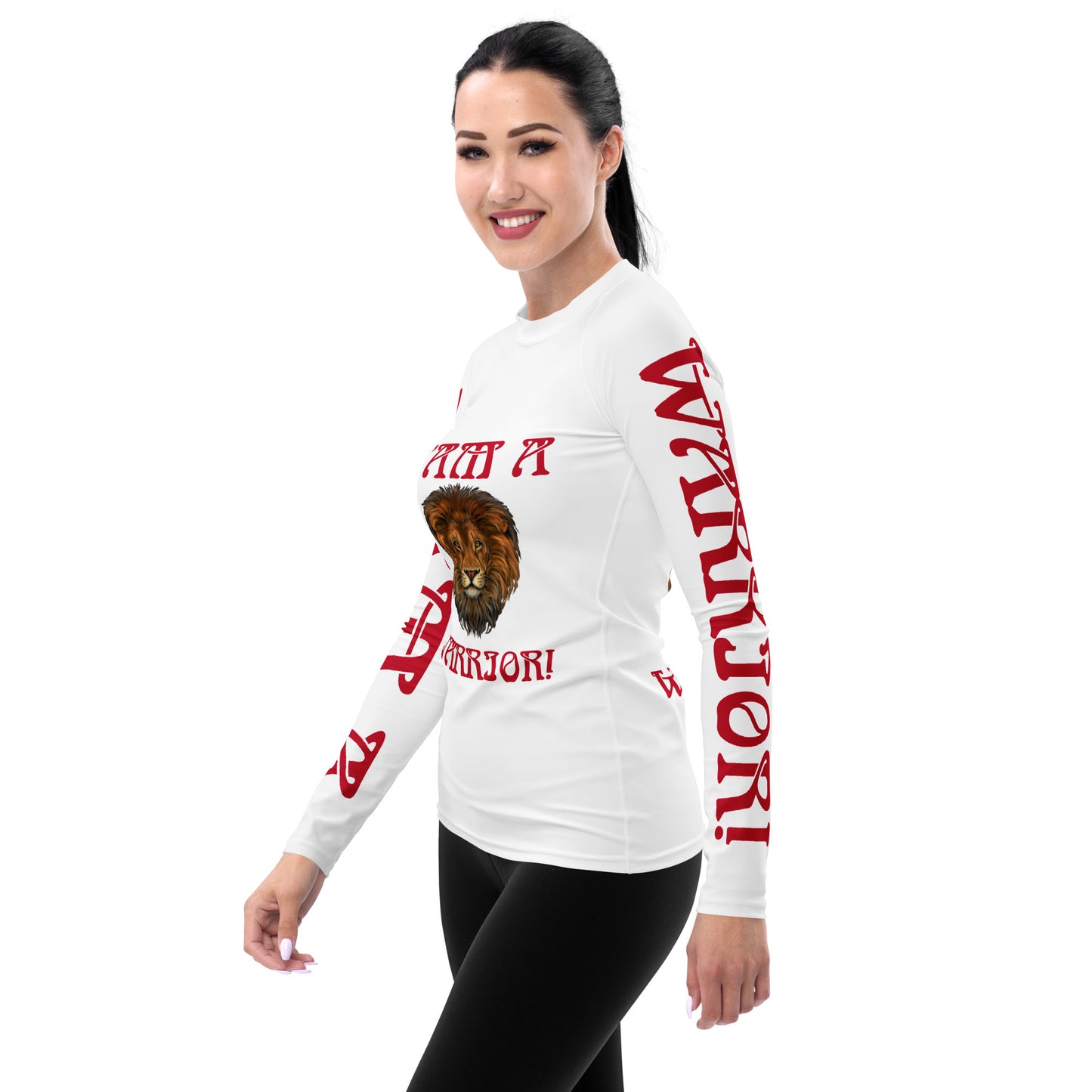 “I’AM A WARRIOR!”White Women's Rash Guard W/Red Font