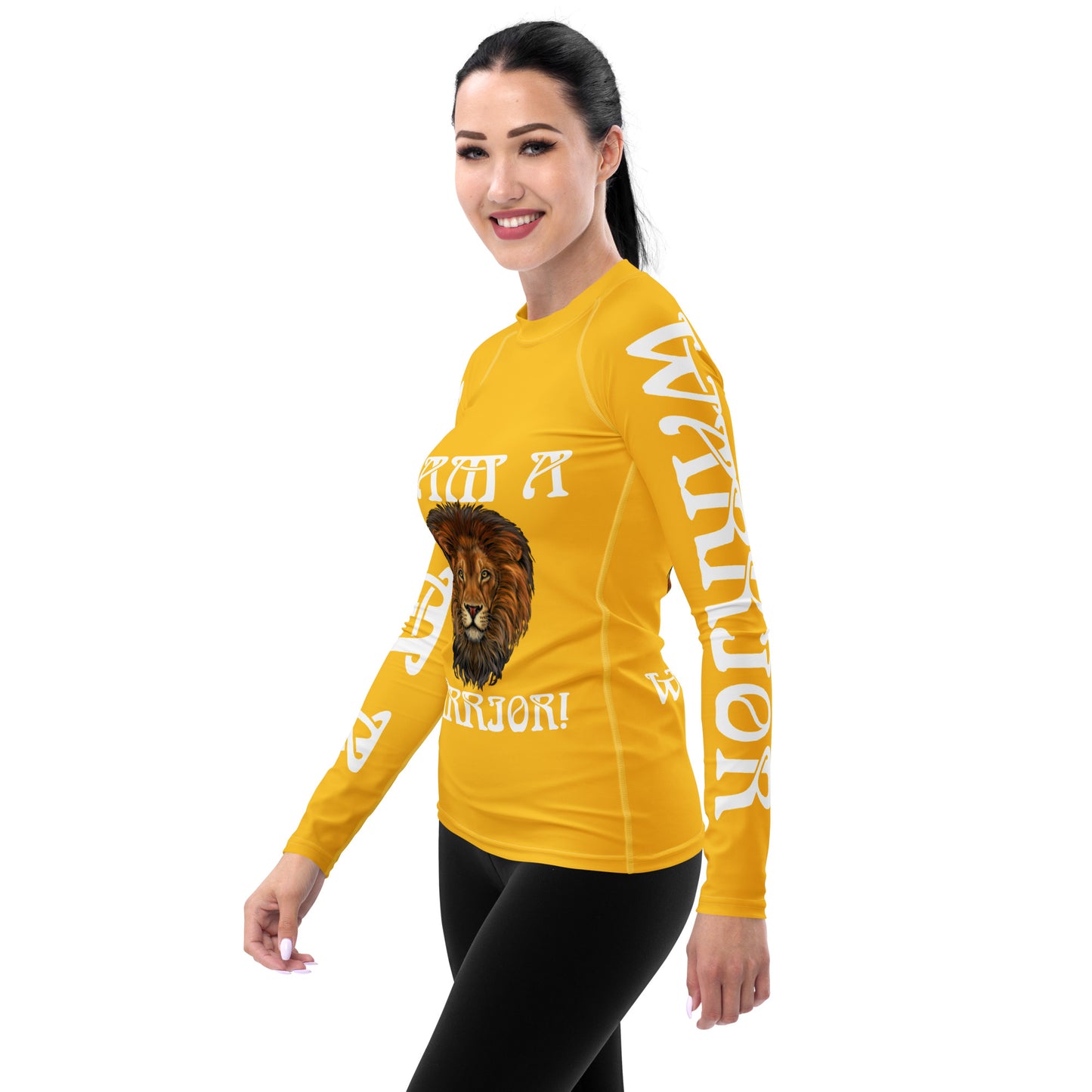 “I’AM A WARRIOR!” Yellow Women's Rash Guard W/White Font