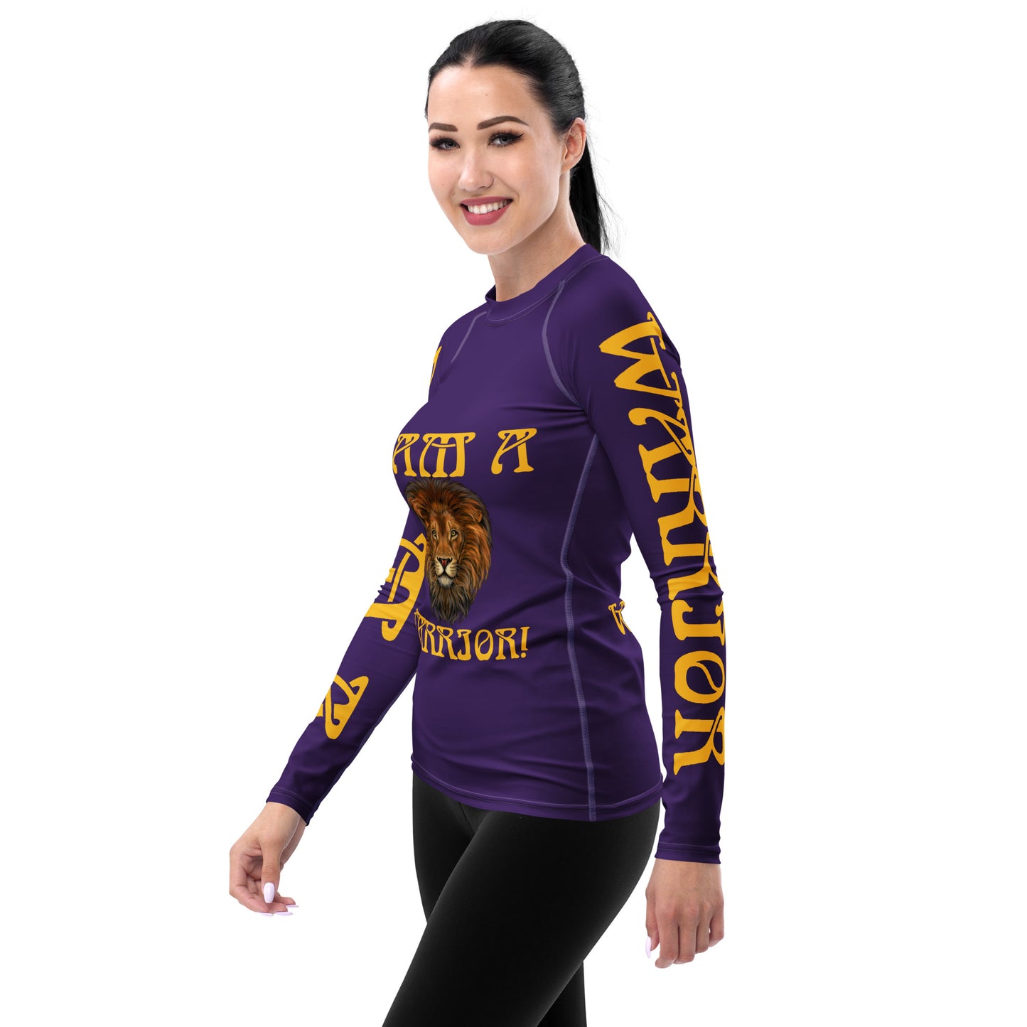 “I’AM A WARRIOR!” Purple Women's Rash Guard W/Yellow Font