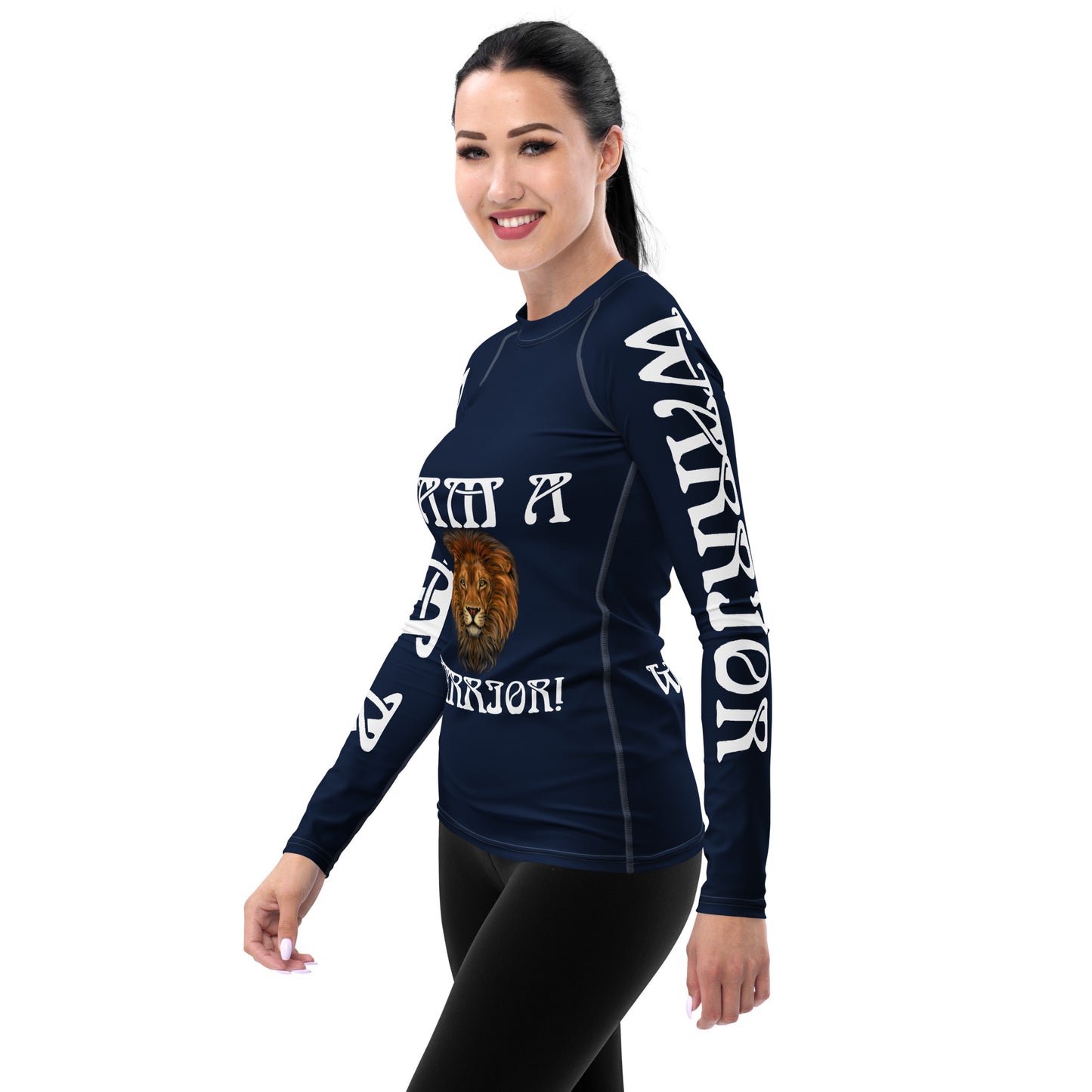 “I’AM A WARRIOR!” Navy Women's Rash Guard W/White Font