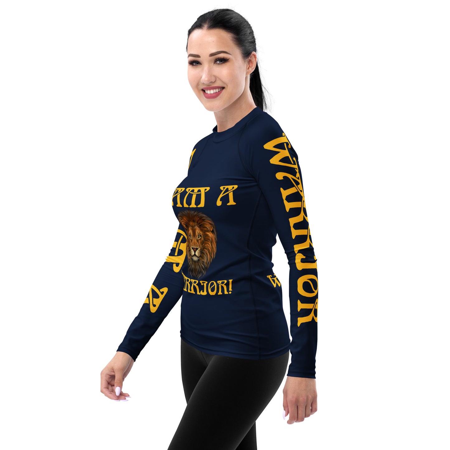 “I’AM A WARRIOR!” Navy Women's Rash Guard W/Yellow Font