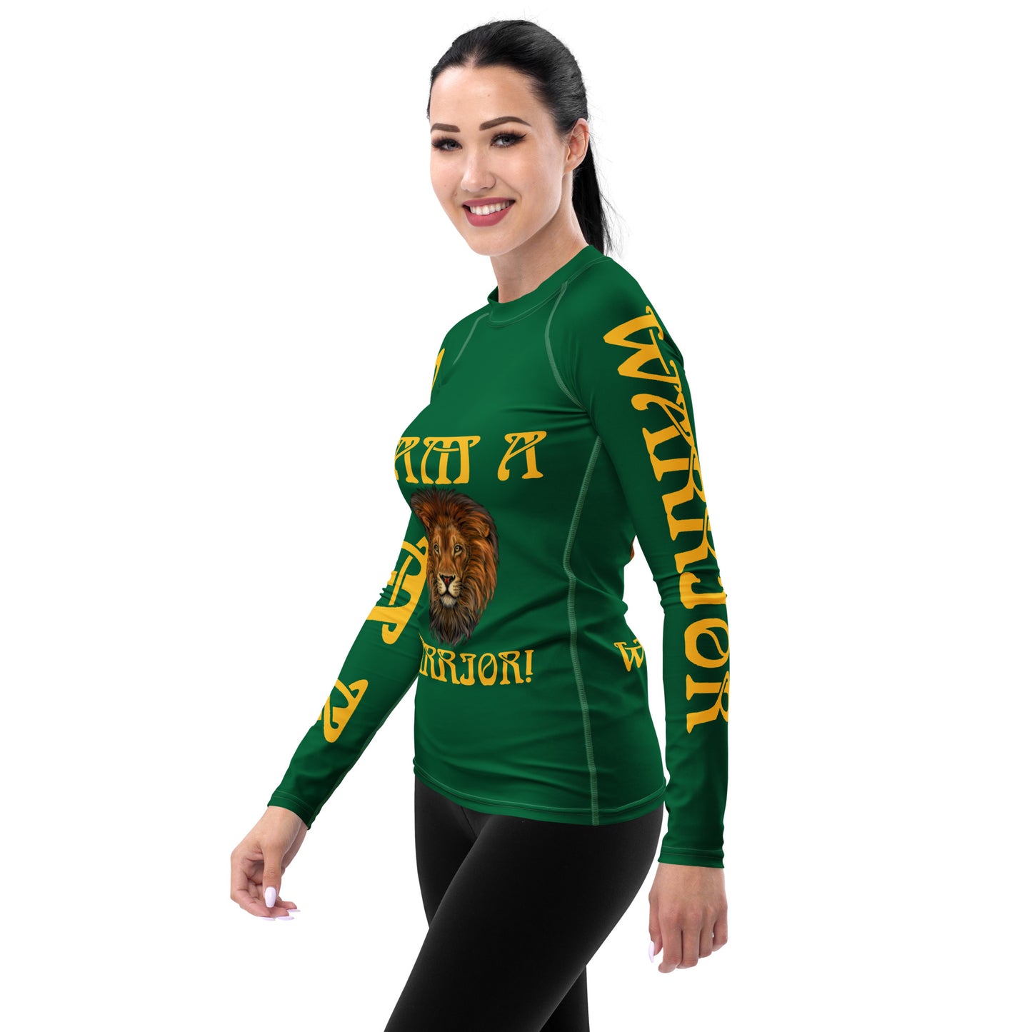 “I’AM A WARRIOR!” Green Women's Rash Guard W/Yellow Font