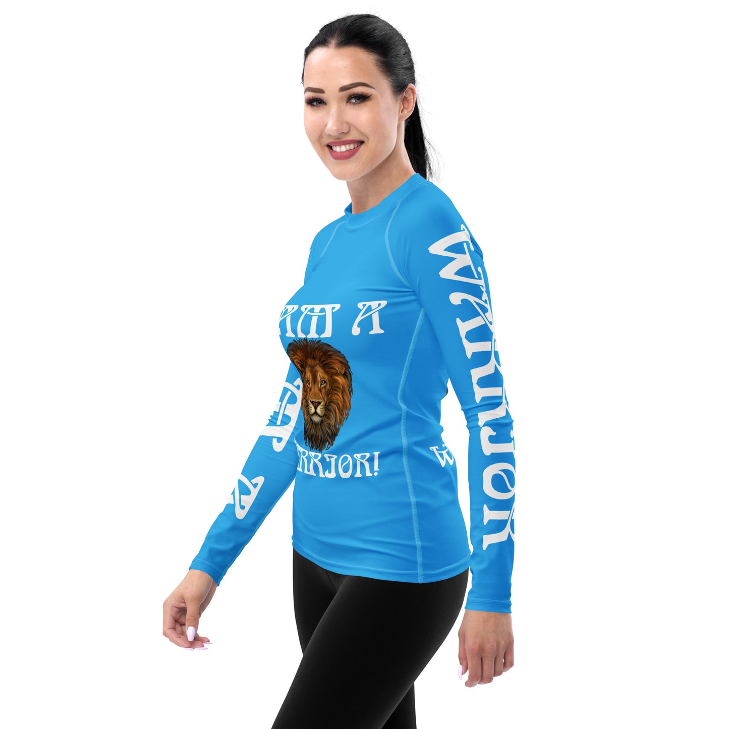 “I’AM A WARRIOR!” SkyBlue Women's Rash Guard W/White Font