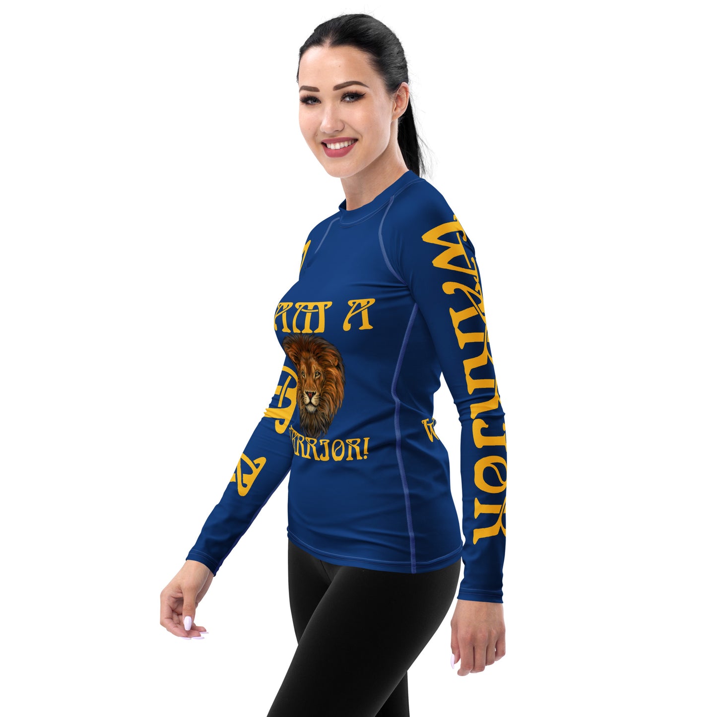 “I’AM A WARRIOR!” Blue Women's Rash Guard W/Yellow Font