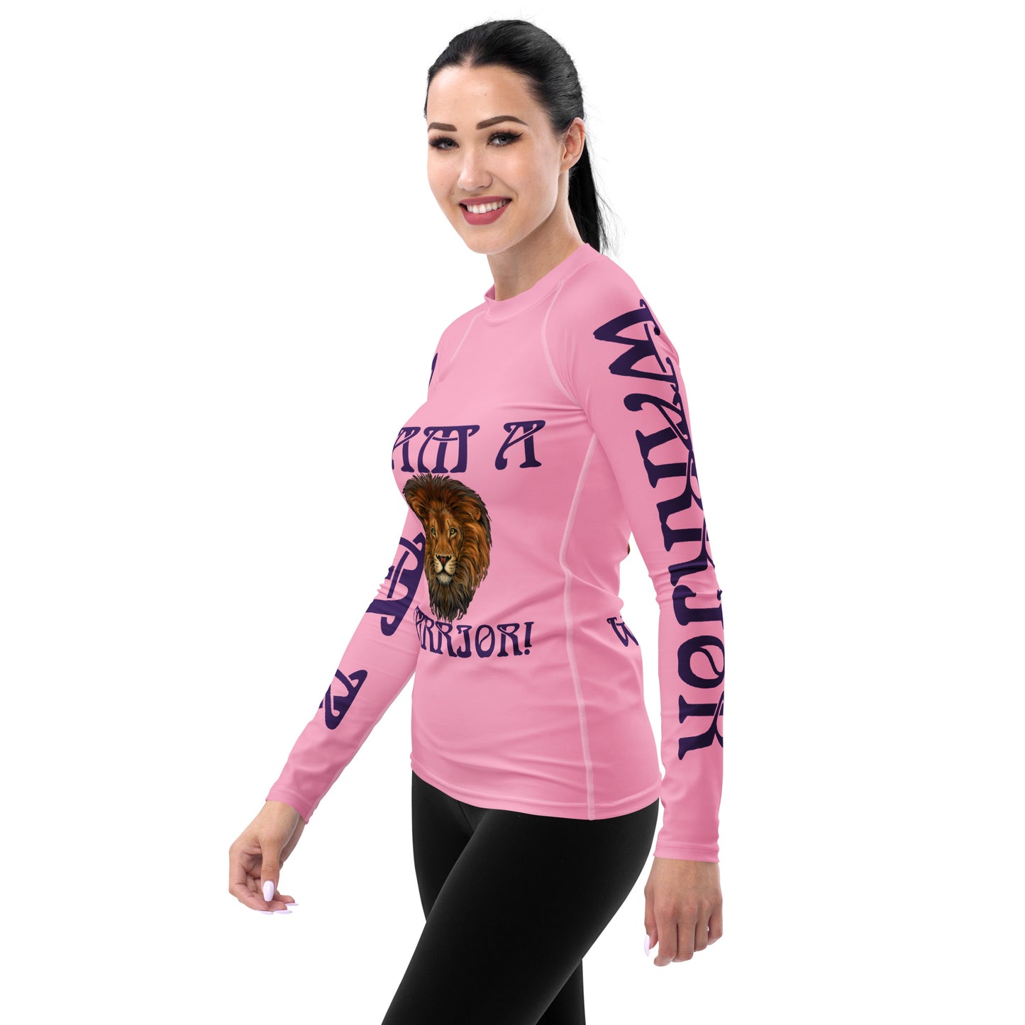 “I’AM A WARRIOR!” Cotton Candy Women's Rash Guard W/Purple Font