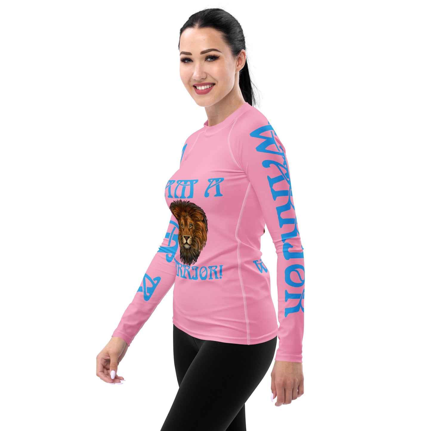 “I’AM A WARRIOR!” Cotton Candy Women's Rash Guard W/SkyBlue Font