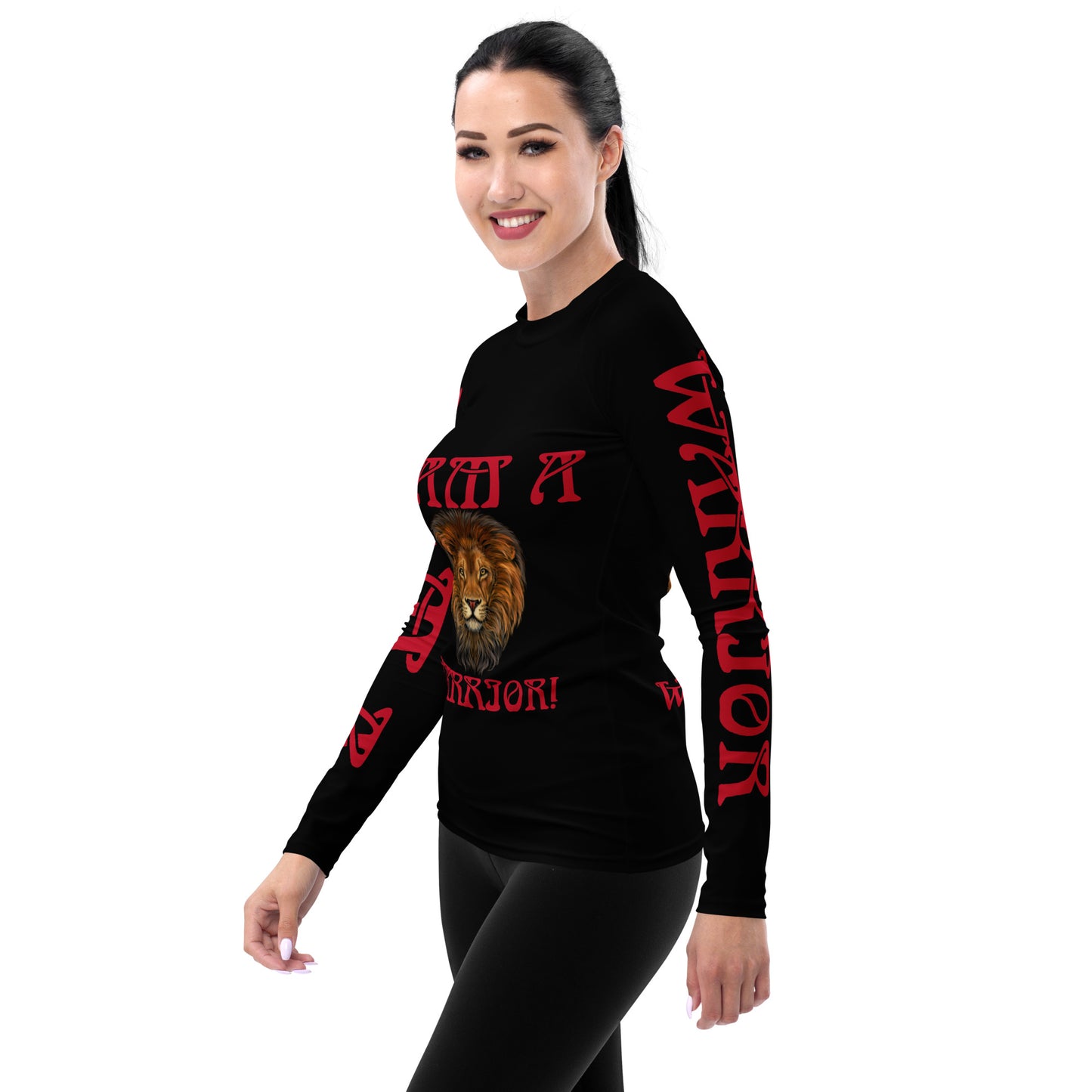 “ I’AM A WARRIOR!” Black Women's Rash Guard W/Red Font