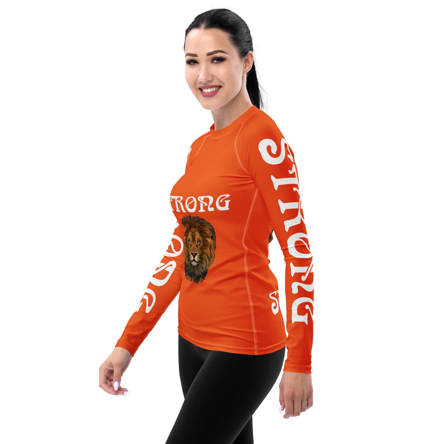 “STRONG” Orange Women's Rash Guard W/White Font