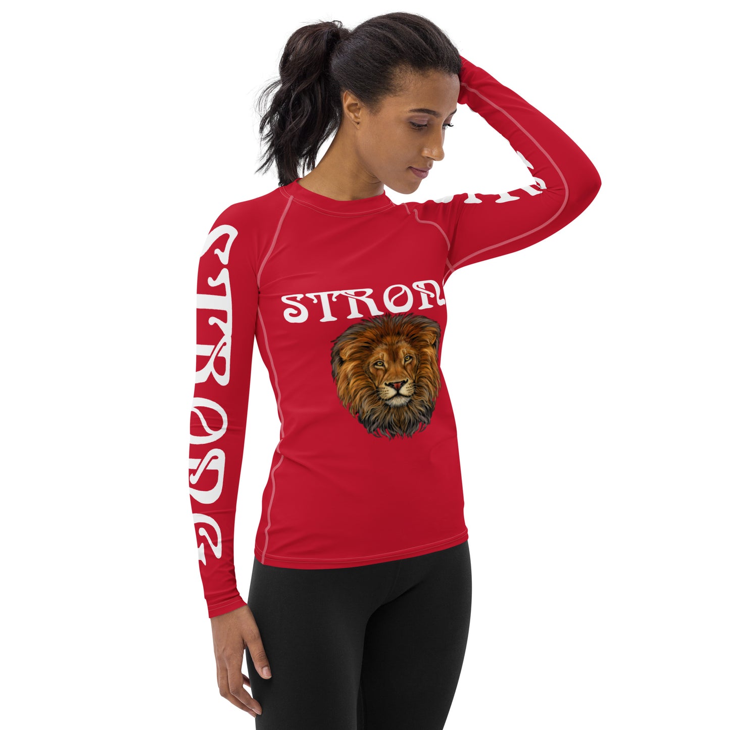 “STRONG” Red Women's Rash Guard W/White Font