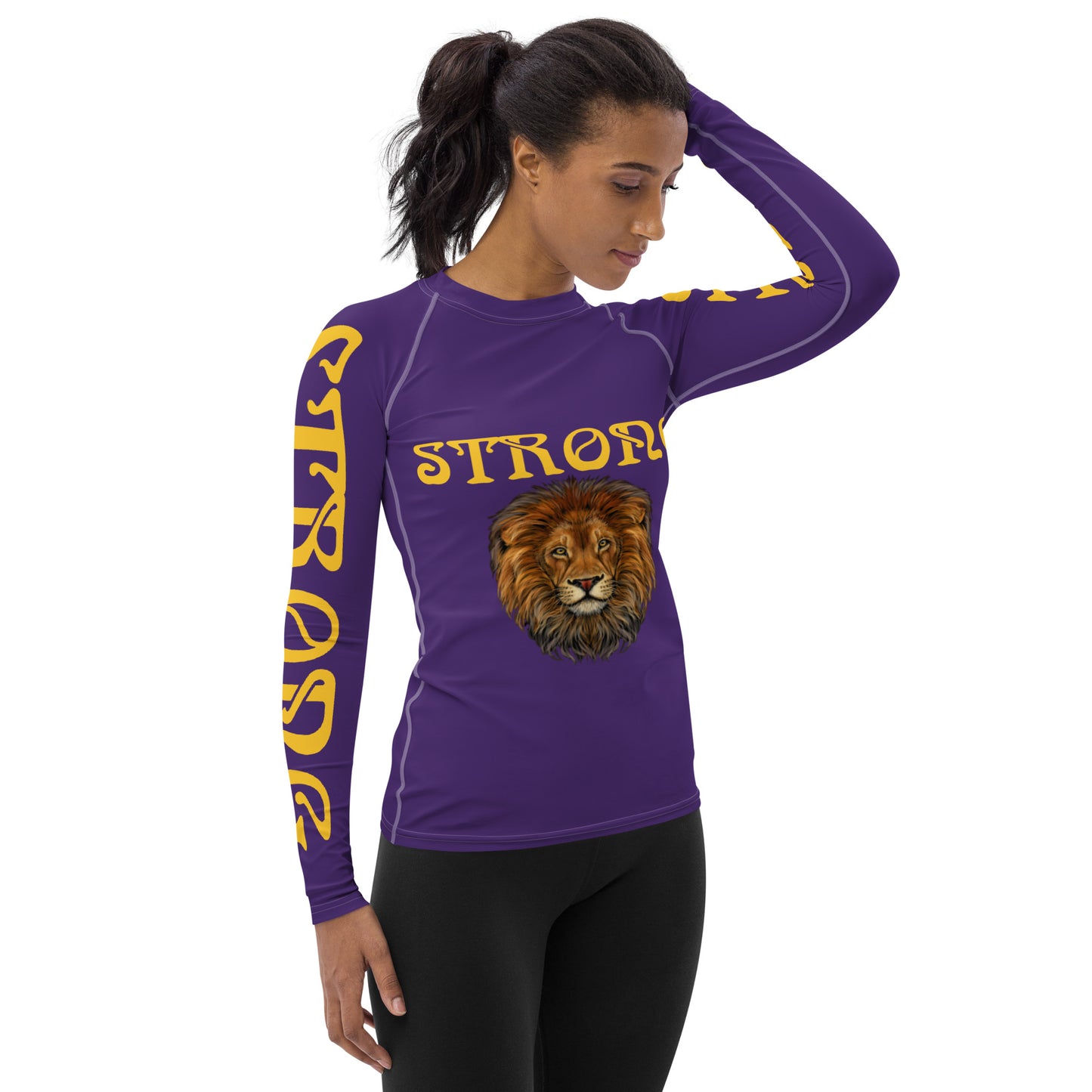 “STRONG” Purple Women's Rash Guard W/Yellow Font