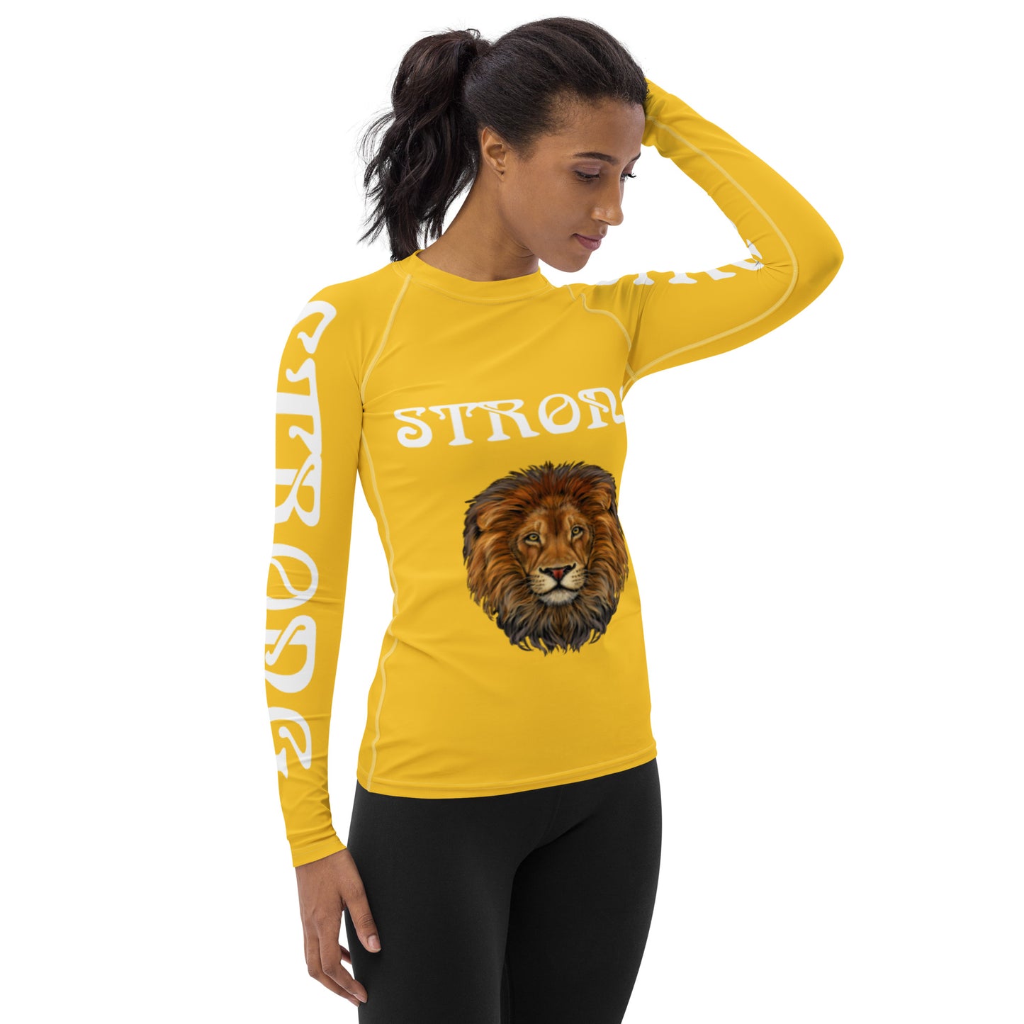 “STRONG” Yellow Women's Rash Guard W/White Font