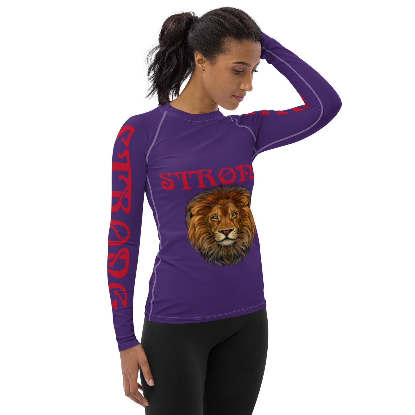 “STRONG” Purple Women's Rash Guard W/Red Font