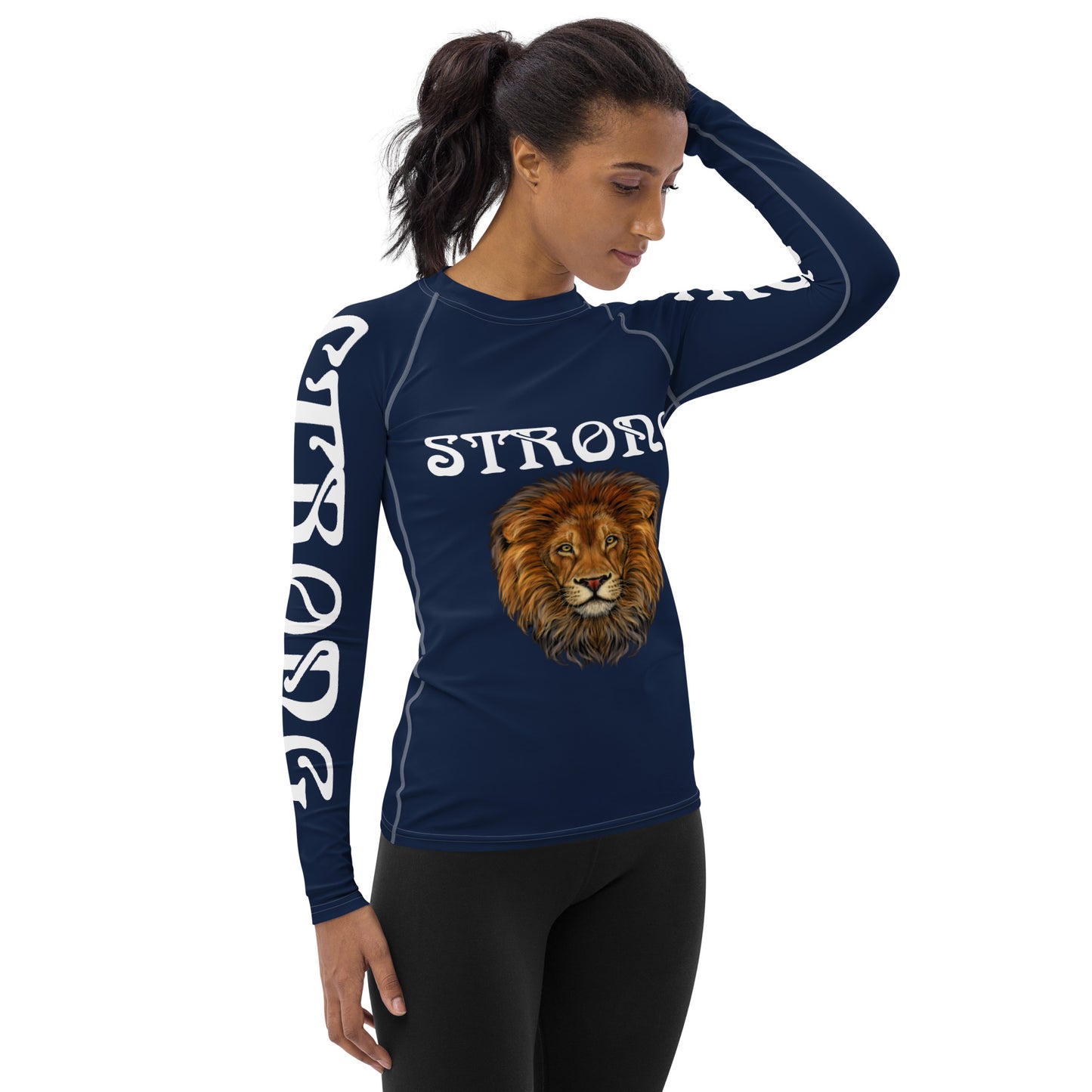 “STRONG” Navy Women's Rash Guard W/White Font