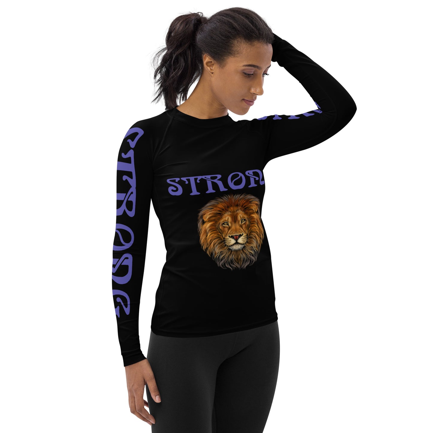 “STRONG” Black Women's Rash Guard W/Purple Font