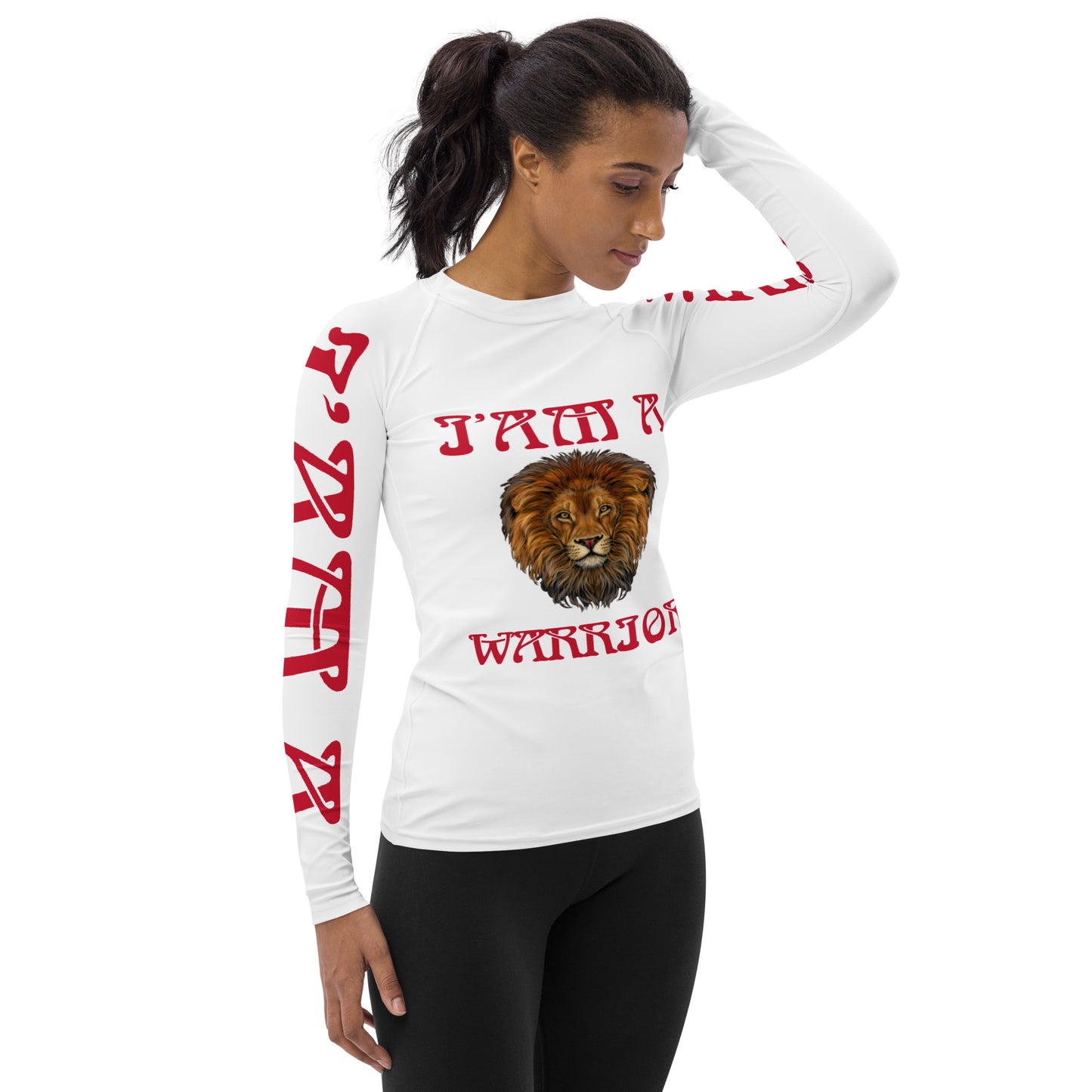 “I’AM A WARRIOR!”White Women's Rash Guard W/Red Font