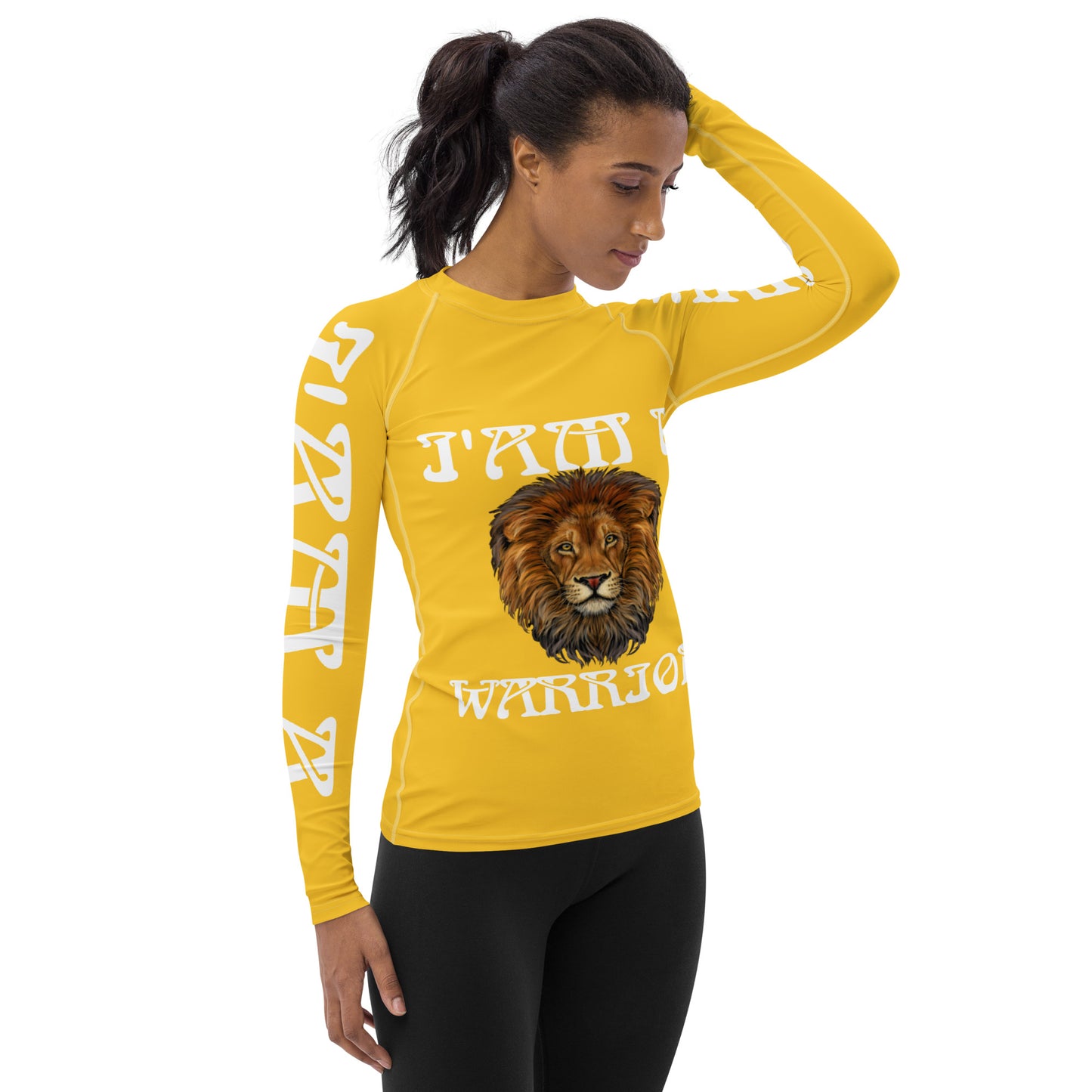 “I’AM A WARRIOR!” Yellow Women's Rash Guard W/White Font