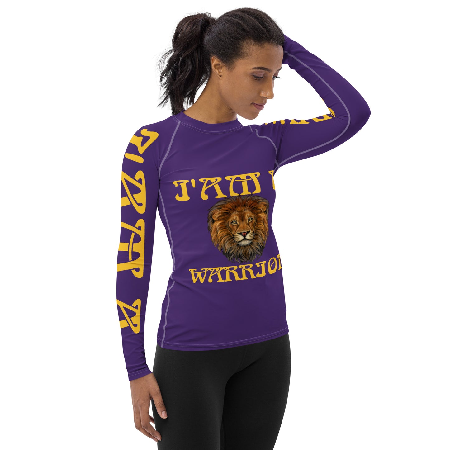 “I’AM A WARRIOR!” Purple Women's Rash Guard W/Yellow Font