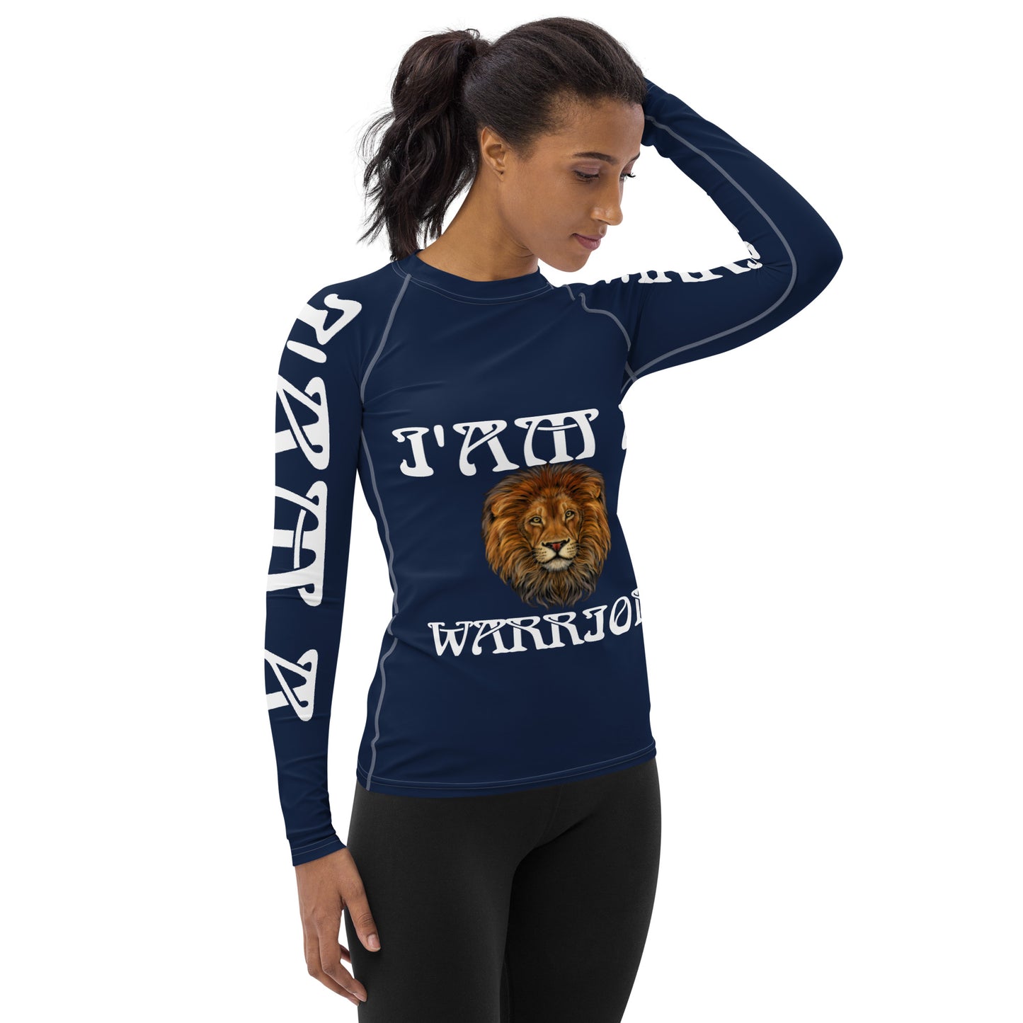 “I’AM A WARRIOR!” Navy Women's Rash Guard W/White Font