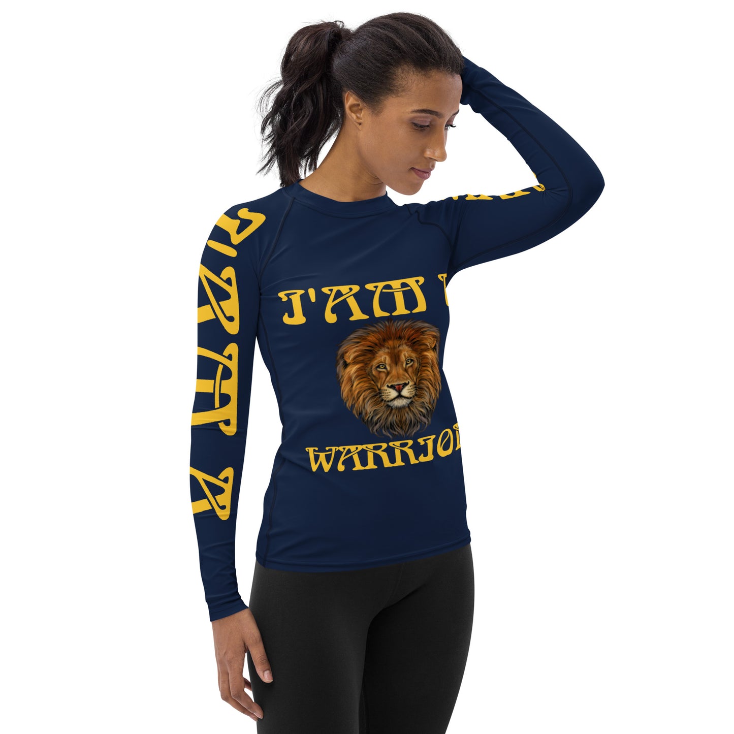 “I’AM A WARRIOR!” Navy Women's Rash Guard W/Yellow Font