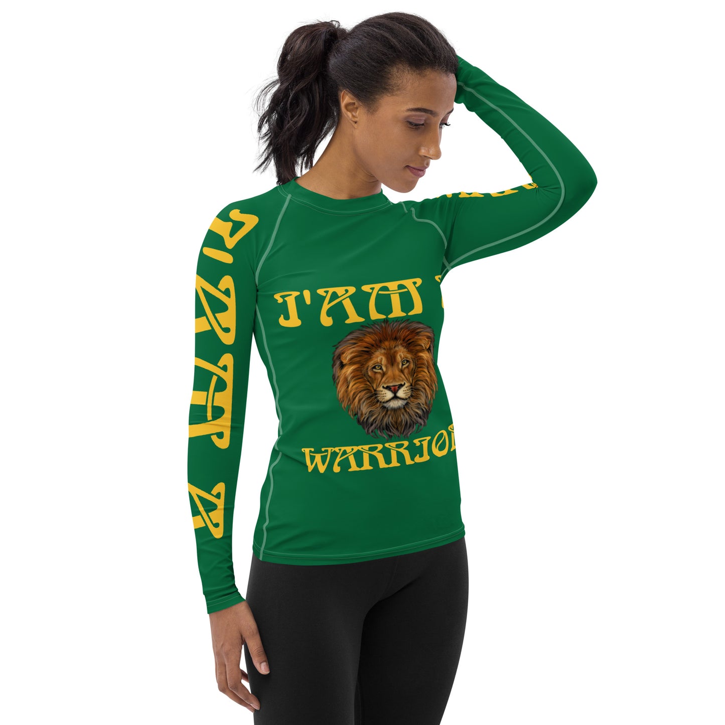 “I’AM A WARRIOR!” Green Women's Rash Guard W/Yellow Font