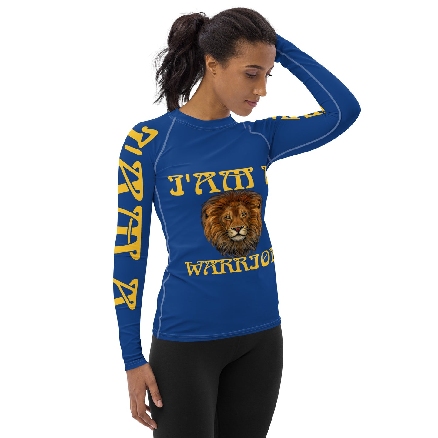 “I’AM A WARRIOR!” Blue Women's Rash Guard W/Yellow Font