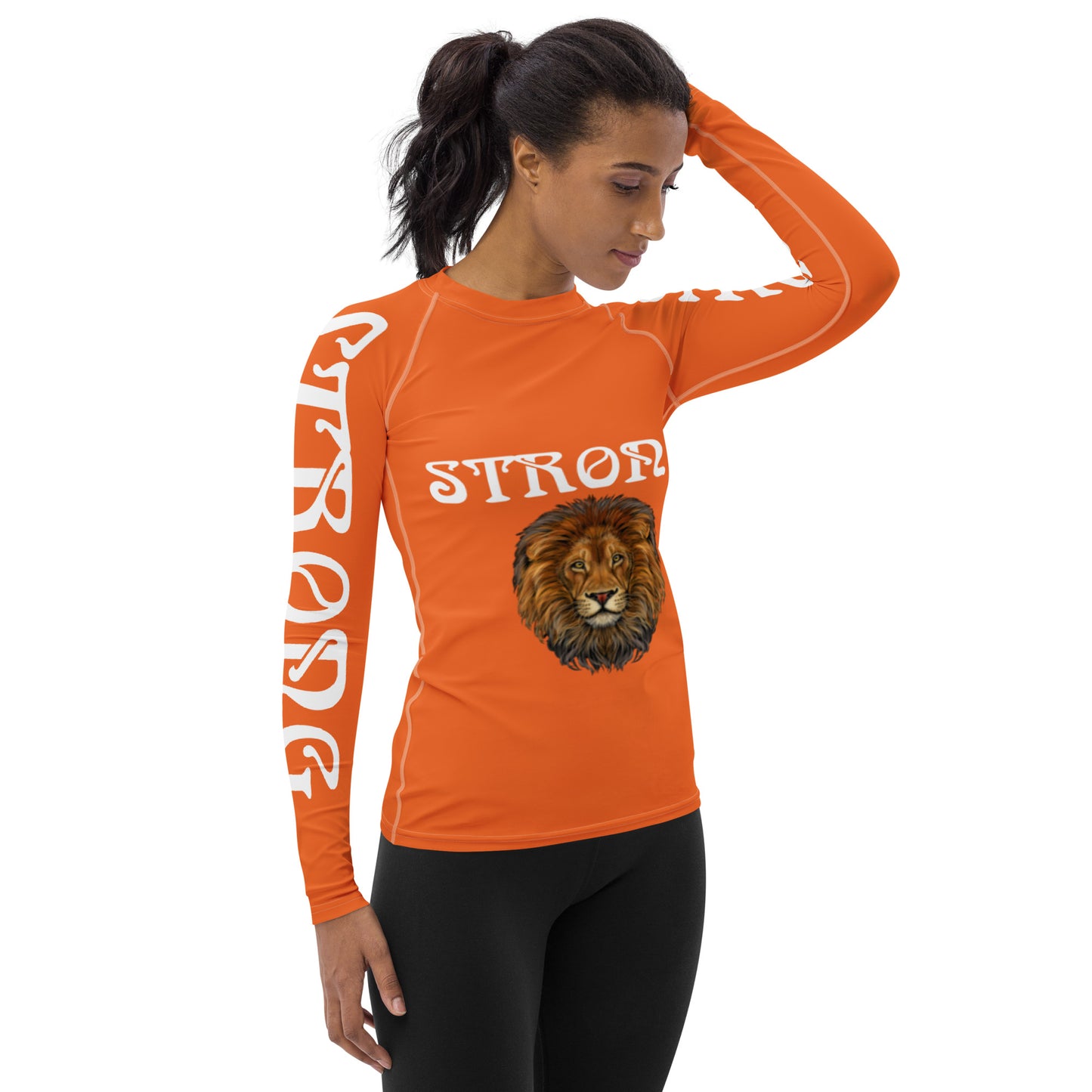 “STRONG” Orange Women's Rash Guard W/White Font