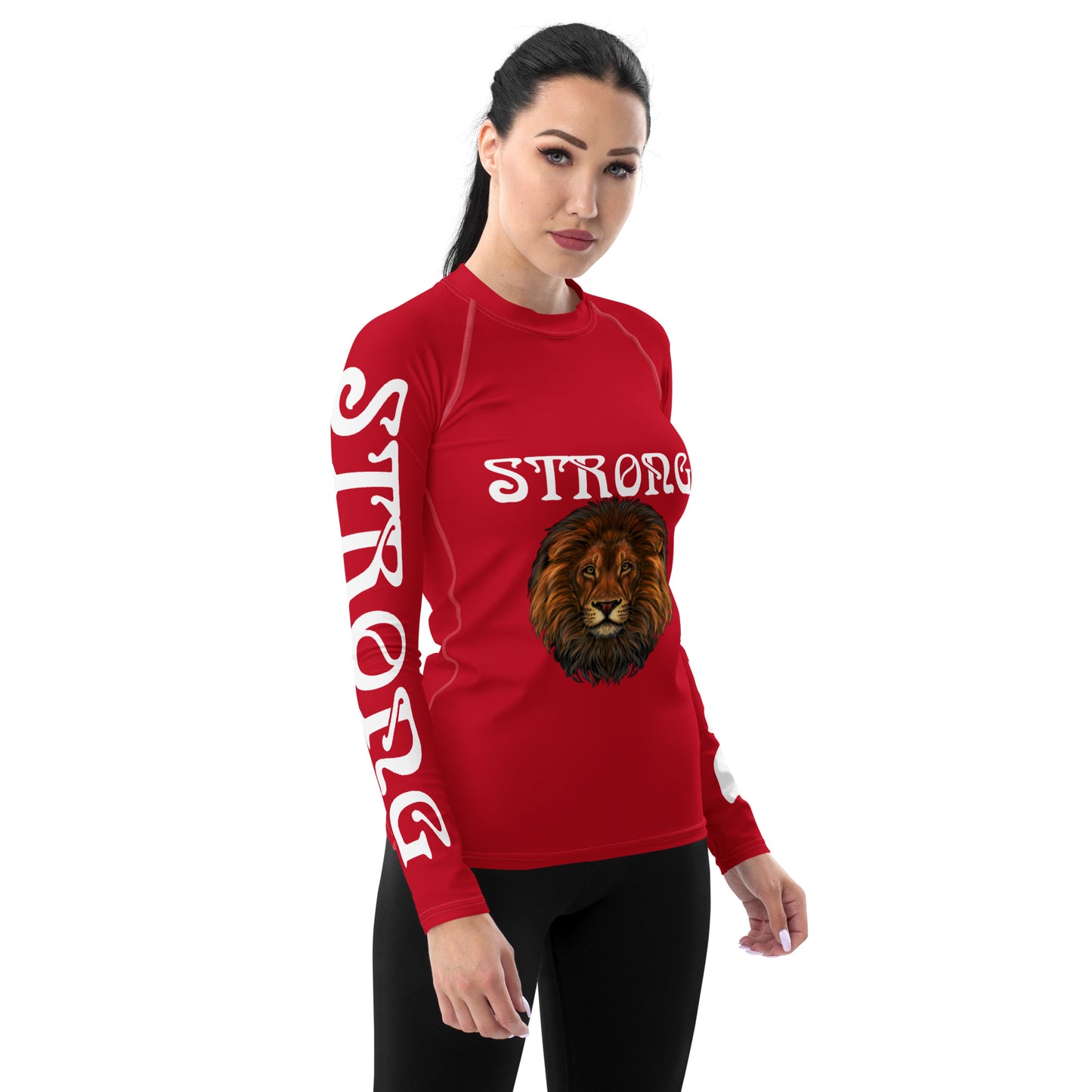 “STRONG” Red Women's Rash Guard W/White Font